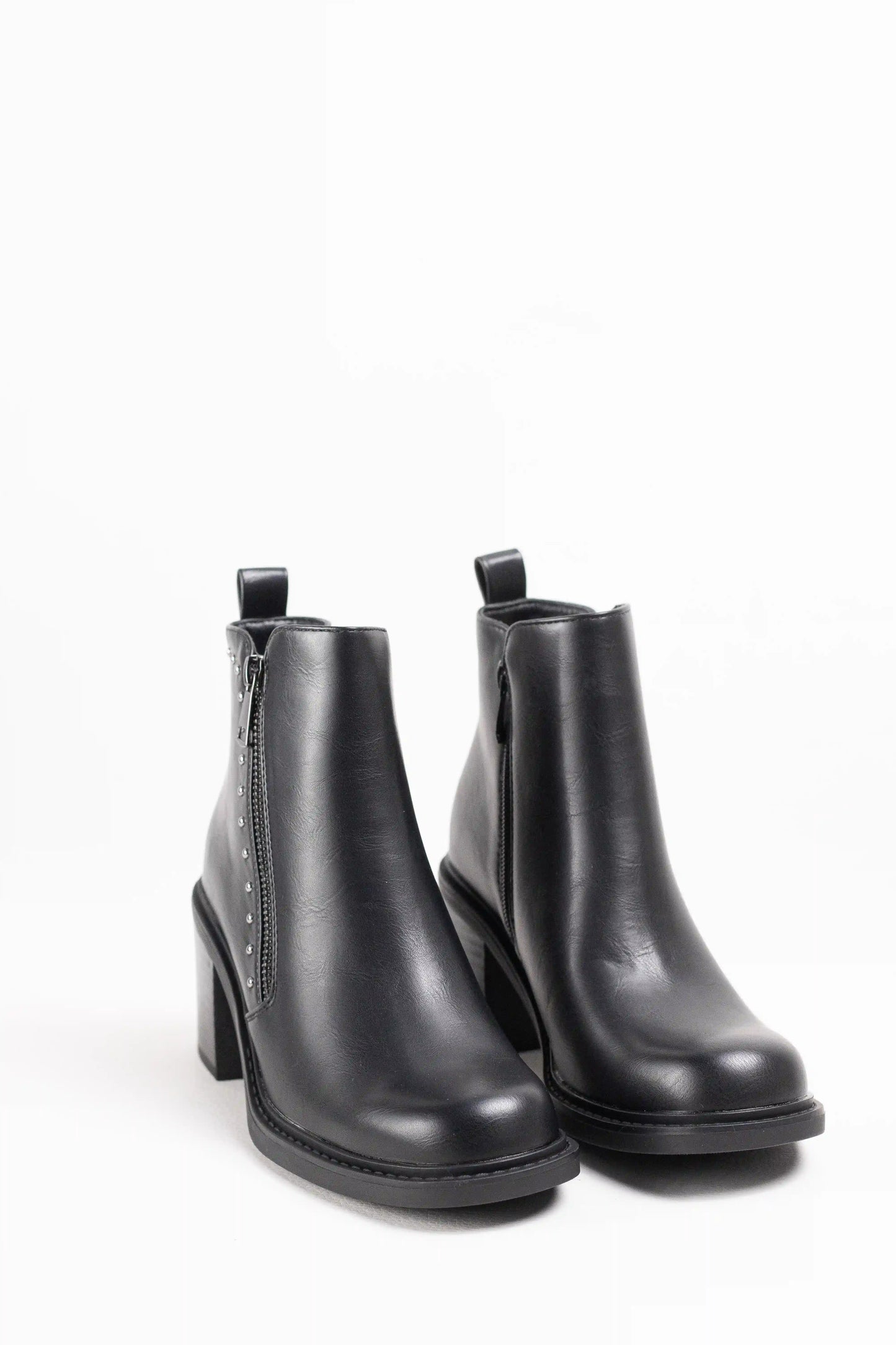 Botines de Tacón de Bloque con Cremallera y Remaches Metálicos