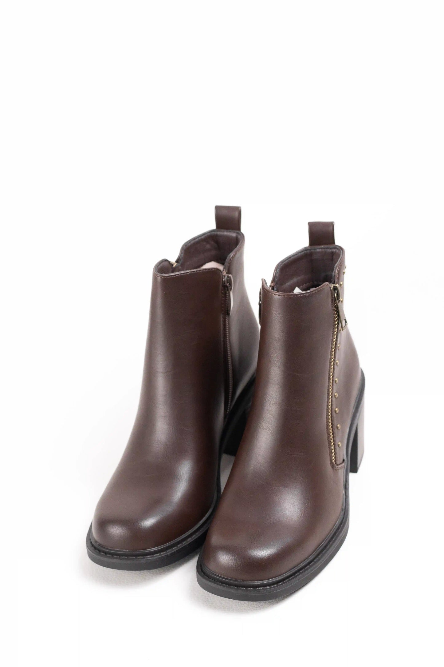 Botines de Tacón de Bloque con Cremallera y Remaches Metálicos