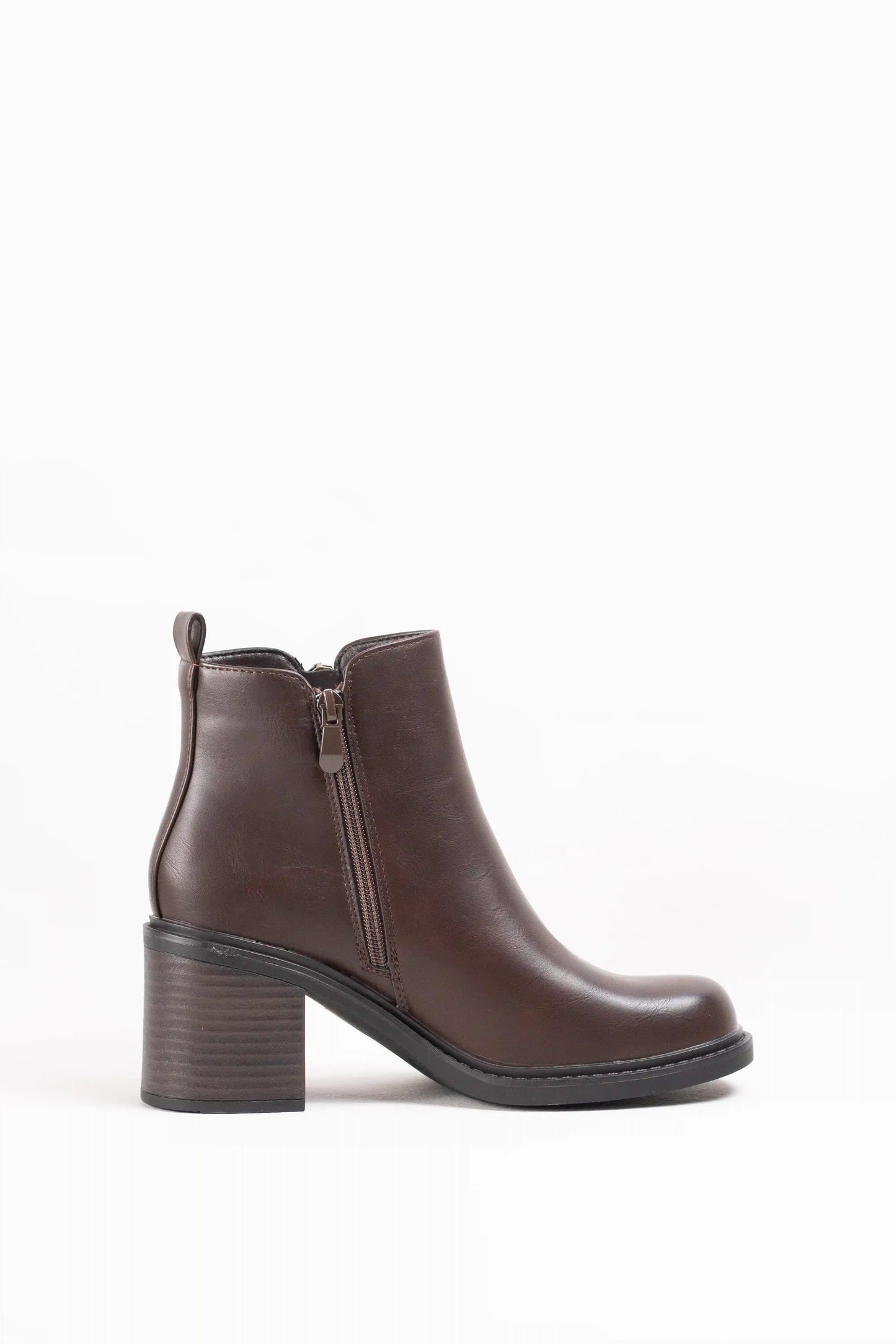 Botines de Tacón de Bloque con Cremallera y Remaches Metálicos