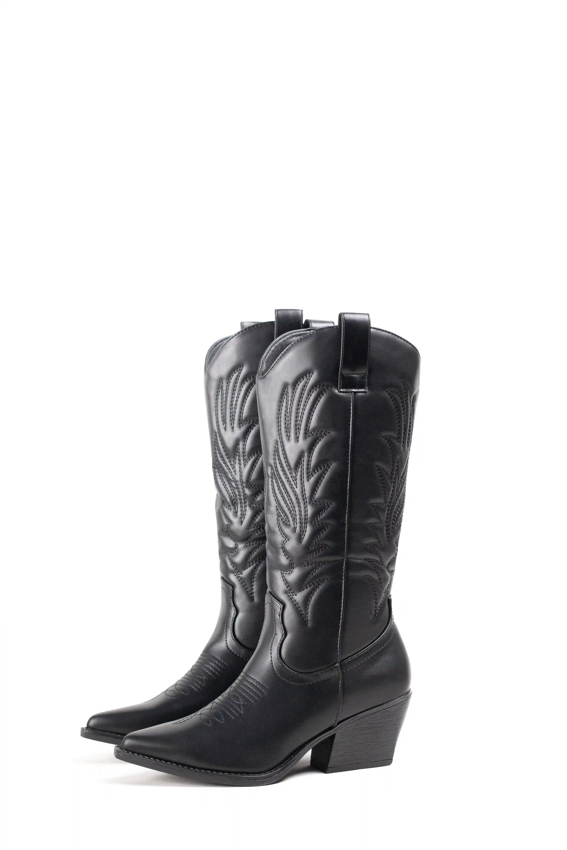 botas cowboy de ante con cana media cremallera y tacon efecto madera Negro 36