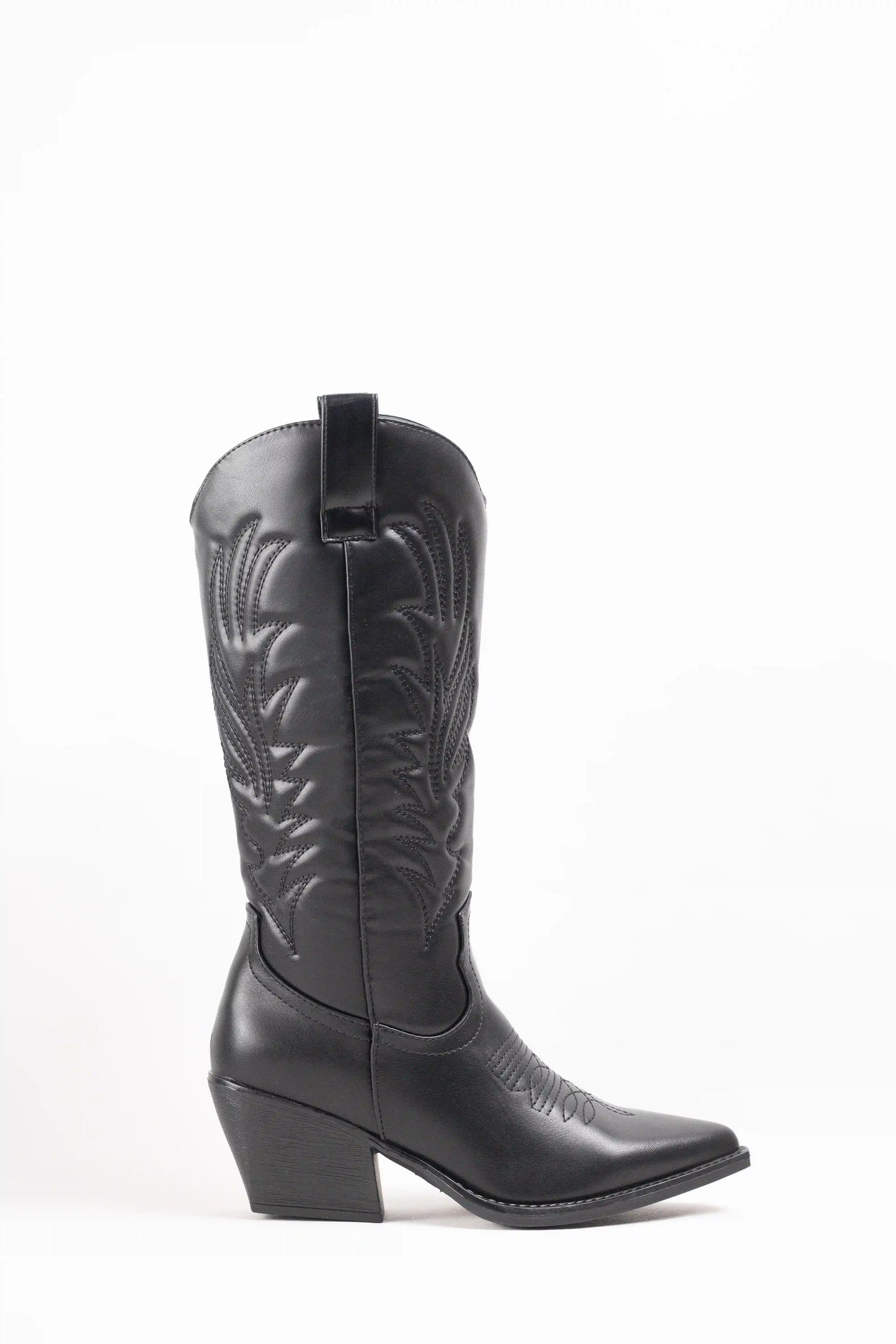 Botas Cowboy de Piel Sintética con Bordados, Caña Alta y Tacón Cubano