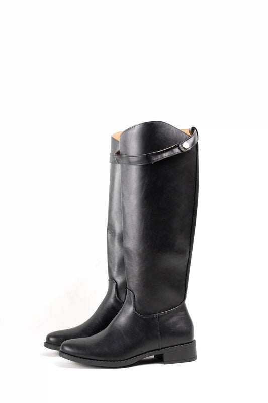 bota de montar alta negra con correa superior y tacon bajo Negro 36