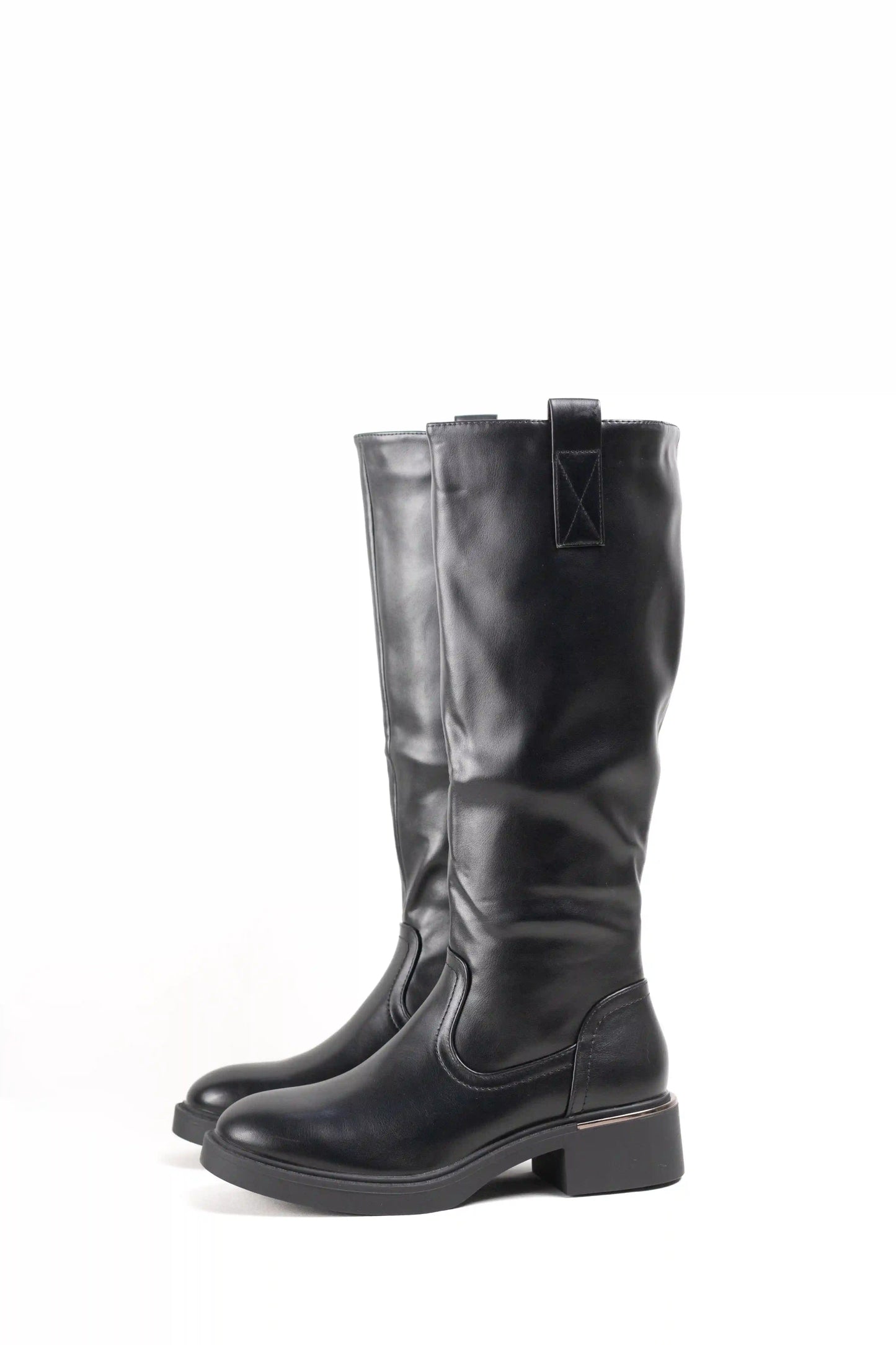 Bota Alta Marrón Oscuro de Piel Sintética con Suela Track y Tacón Bajo