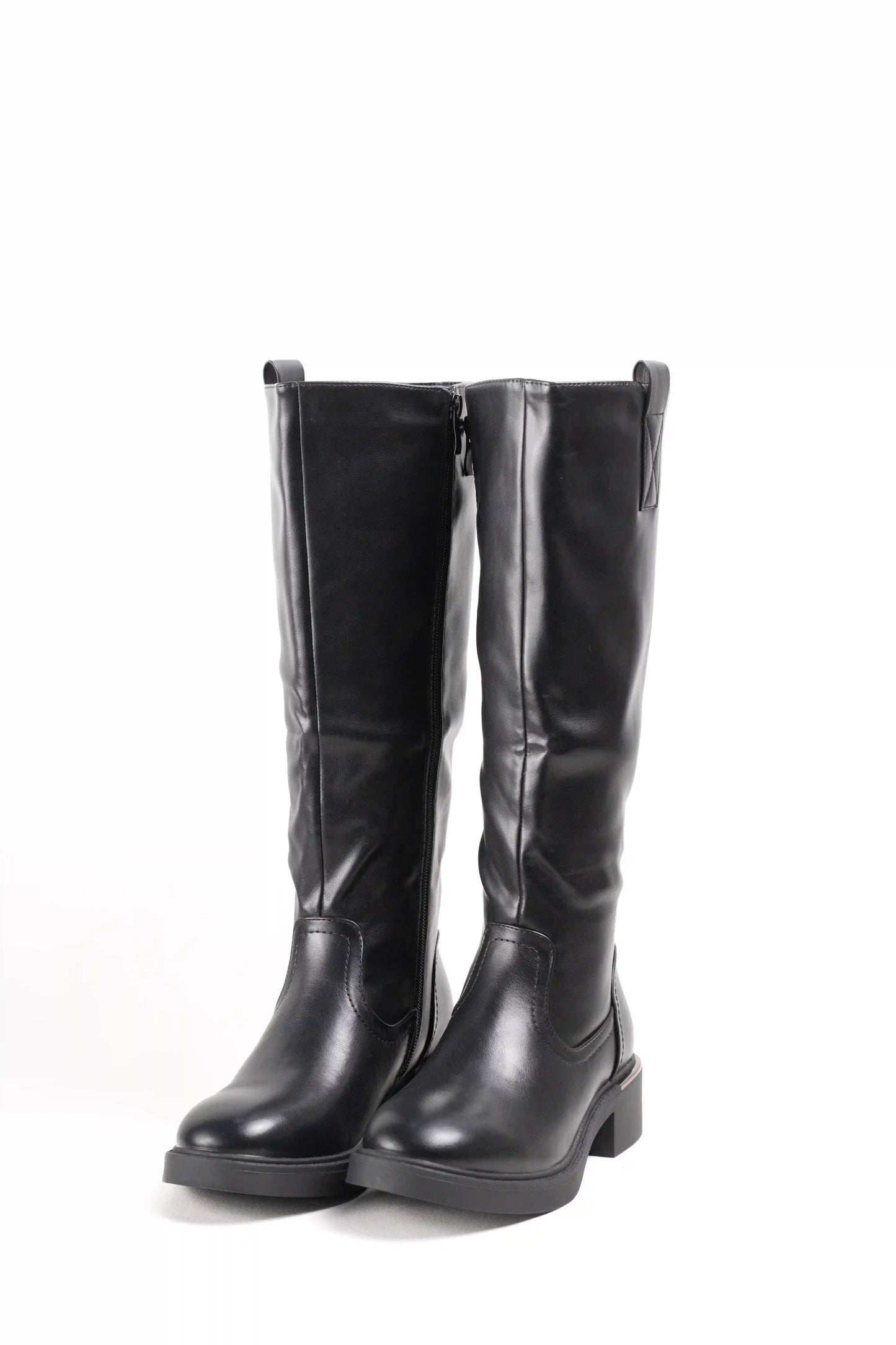 Bota Alta Marrón Oscuro de Piel Sintética con Suela Track y Tacón Bajo