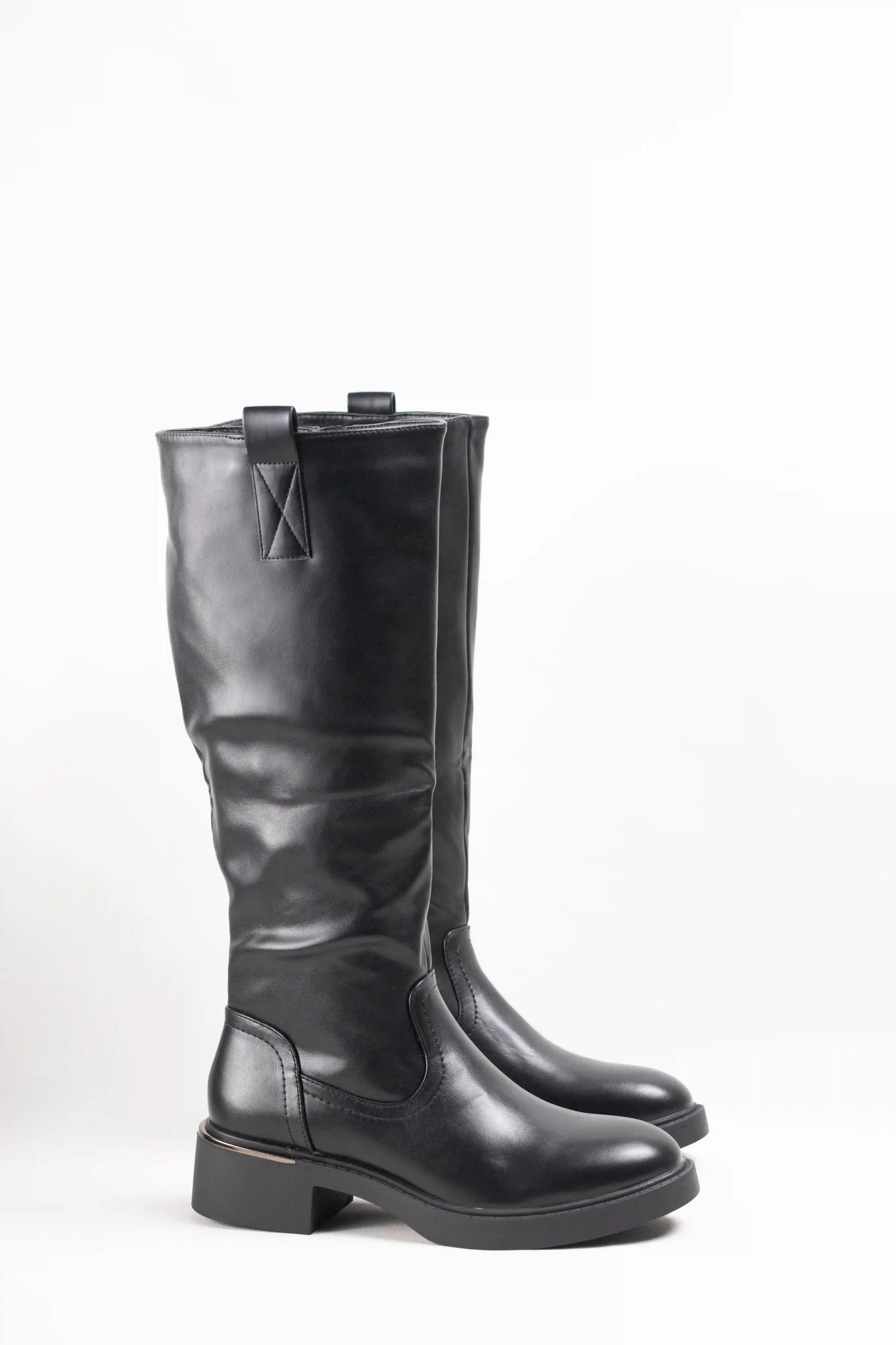 Bota Alta Marrón Oscuro de Piel Sintética con Suela Track y Tacón Bajo