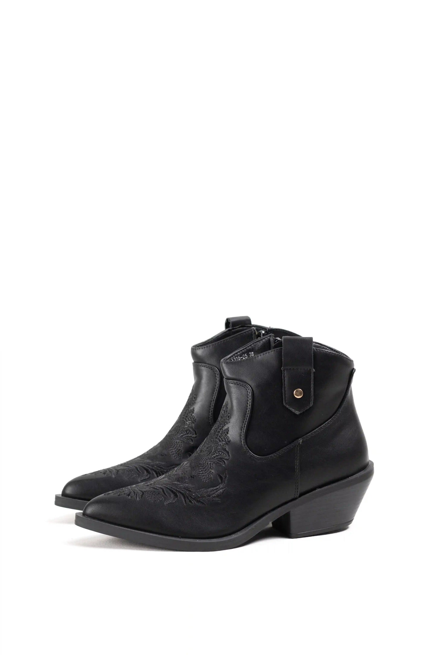 botines cowboy negros de cana corta con bordados tonales y cremallera Negro 36