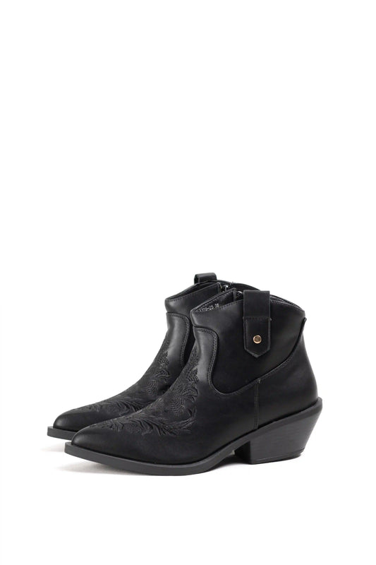 botines cowboy negros de cana corta con bordados tonales y cremallera Negro 36