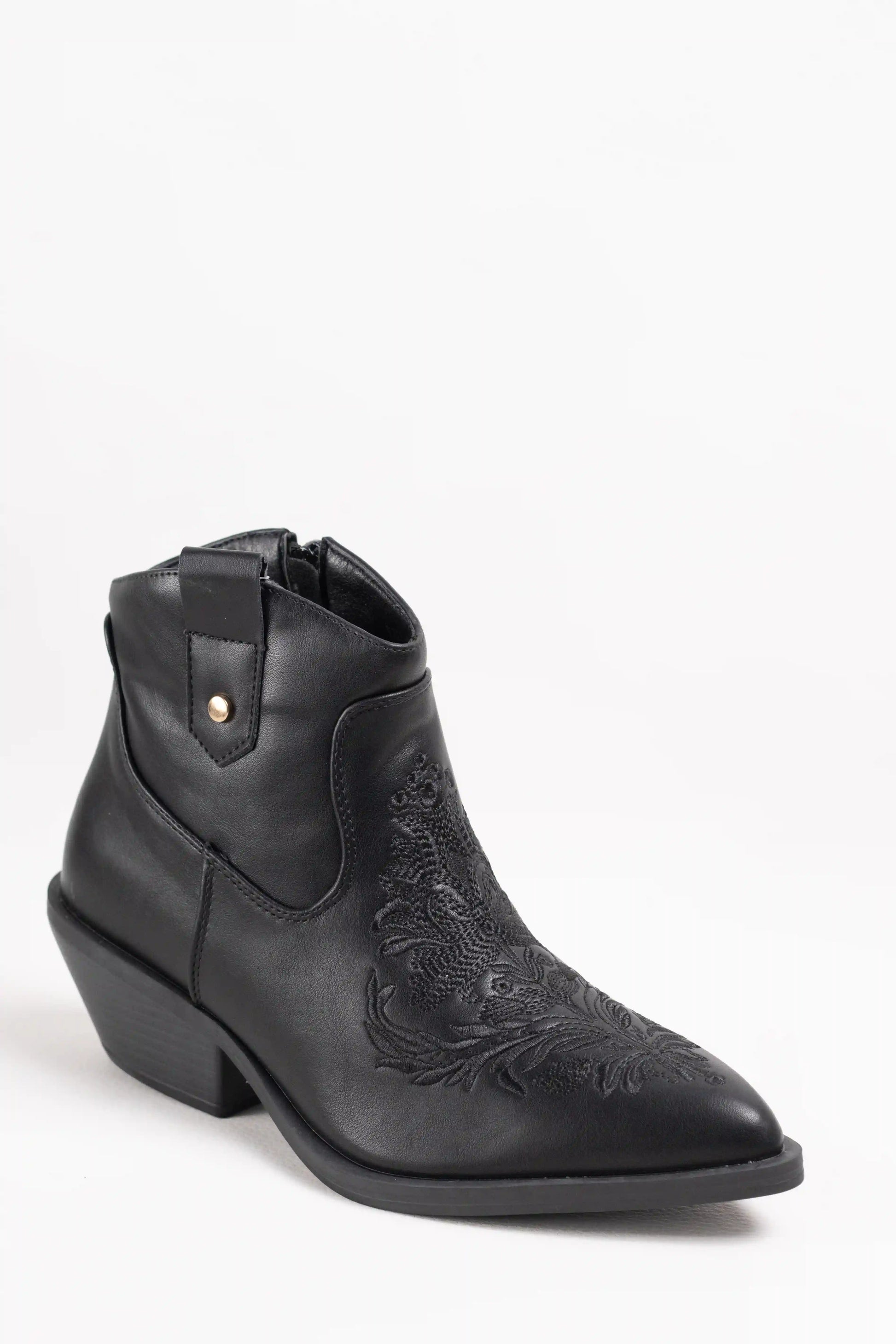botines cowboy negros de cana corta con bordados tonales y cremallera Negro 41