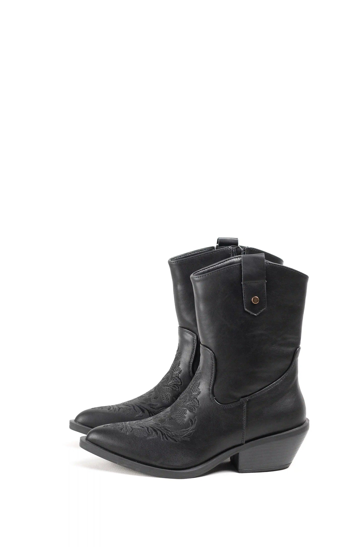 Botines cowboy mujer negras con bordado y tacón bajo