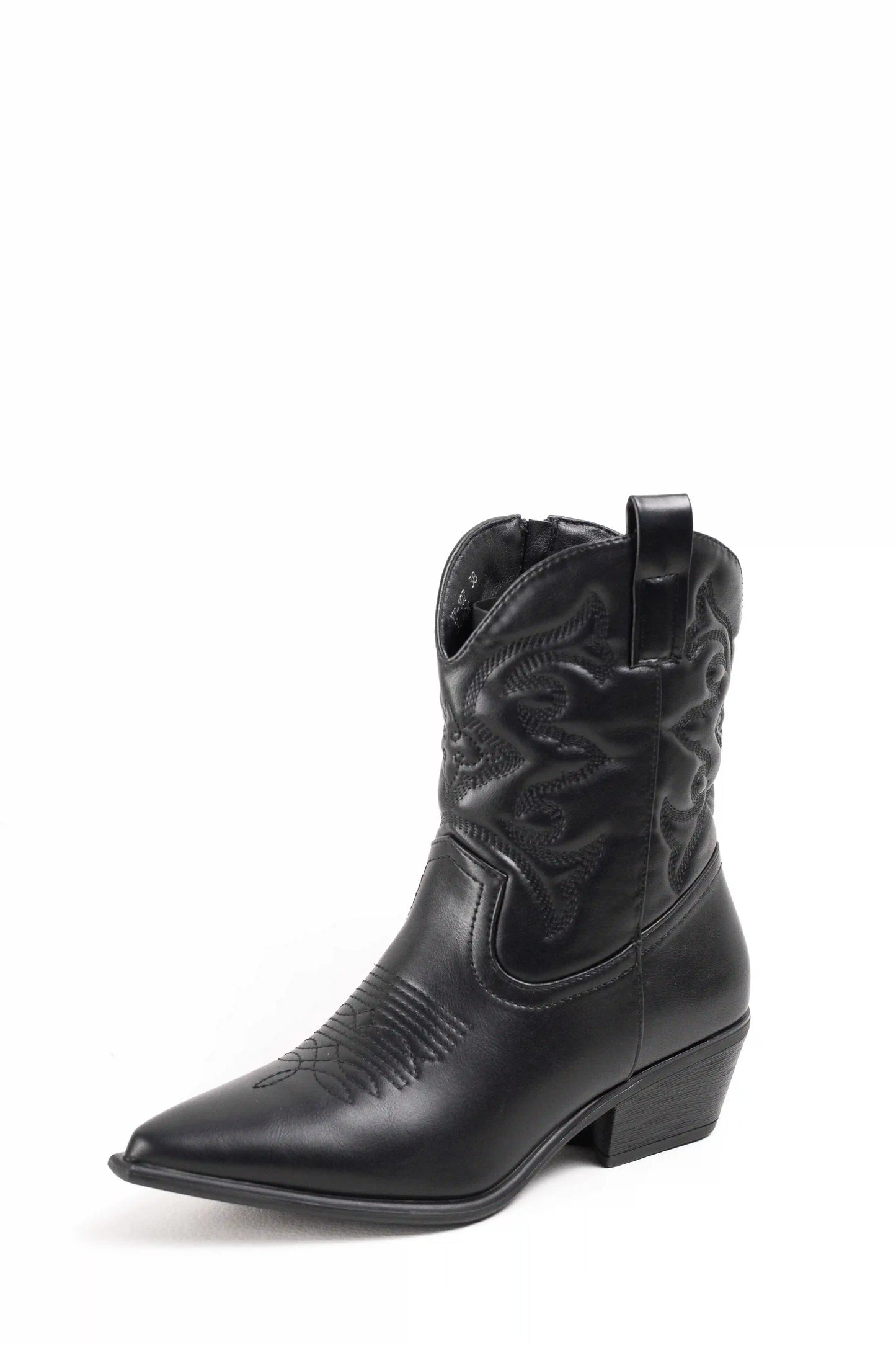 Botines cowboy mujer negros acolchados con tacón bajo y bordados