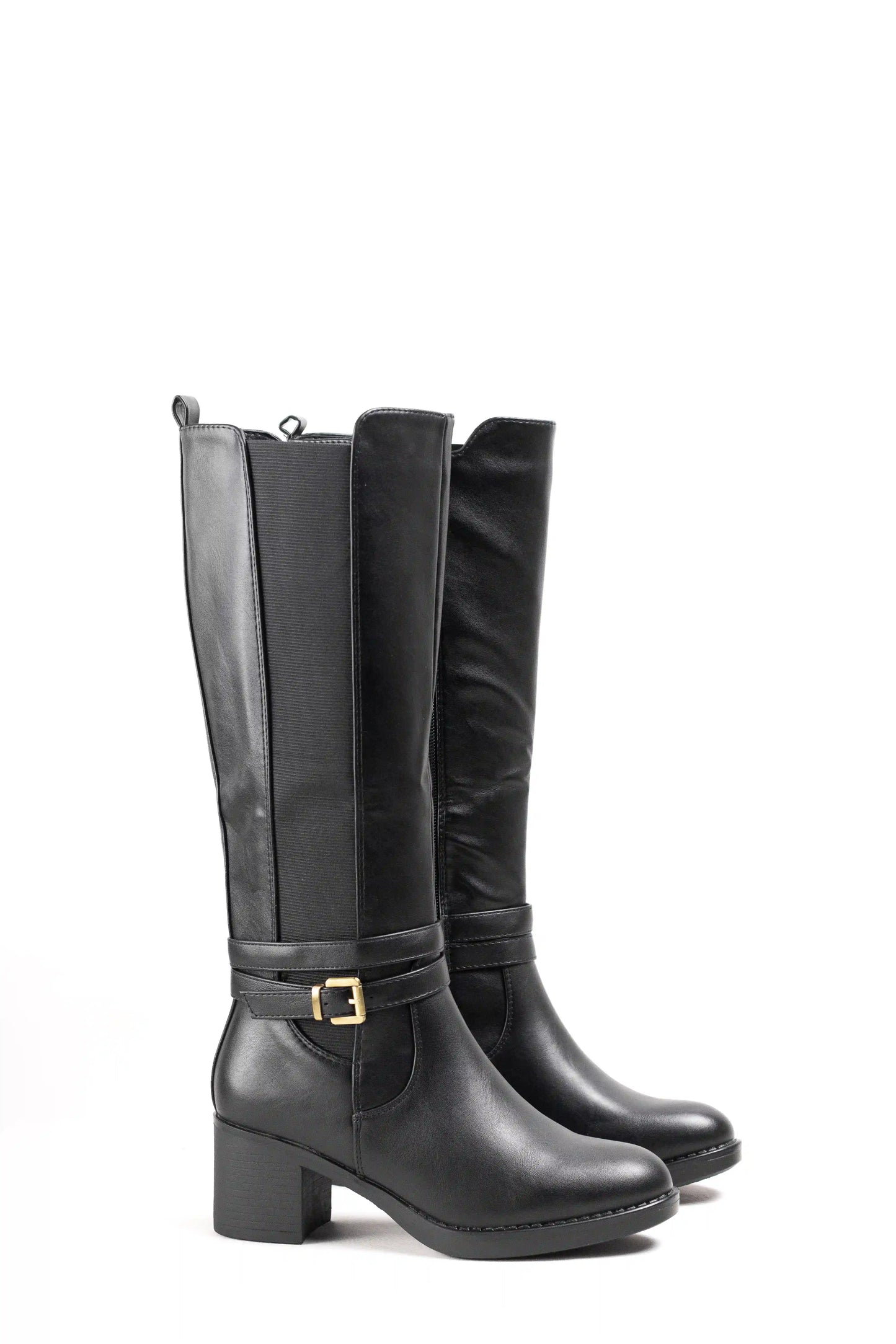 botas altas con elasticos laterales y tacon gordo Black 38