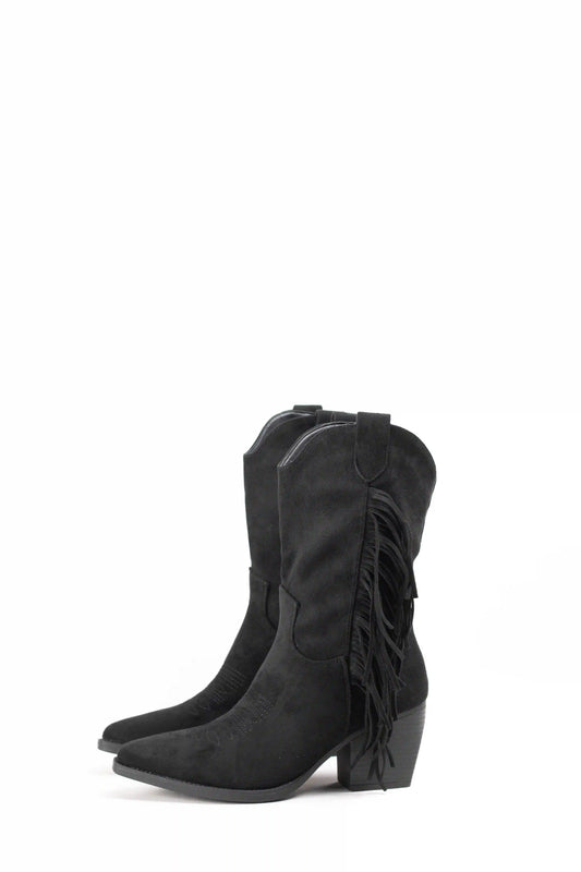 Botas cowboy con flecos y tacón de madera