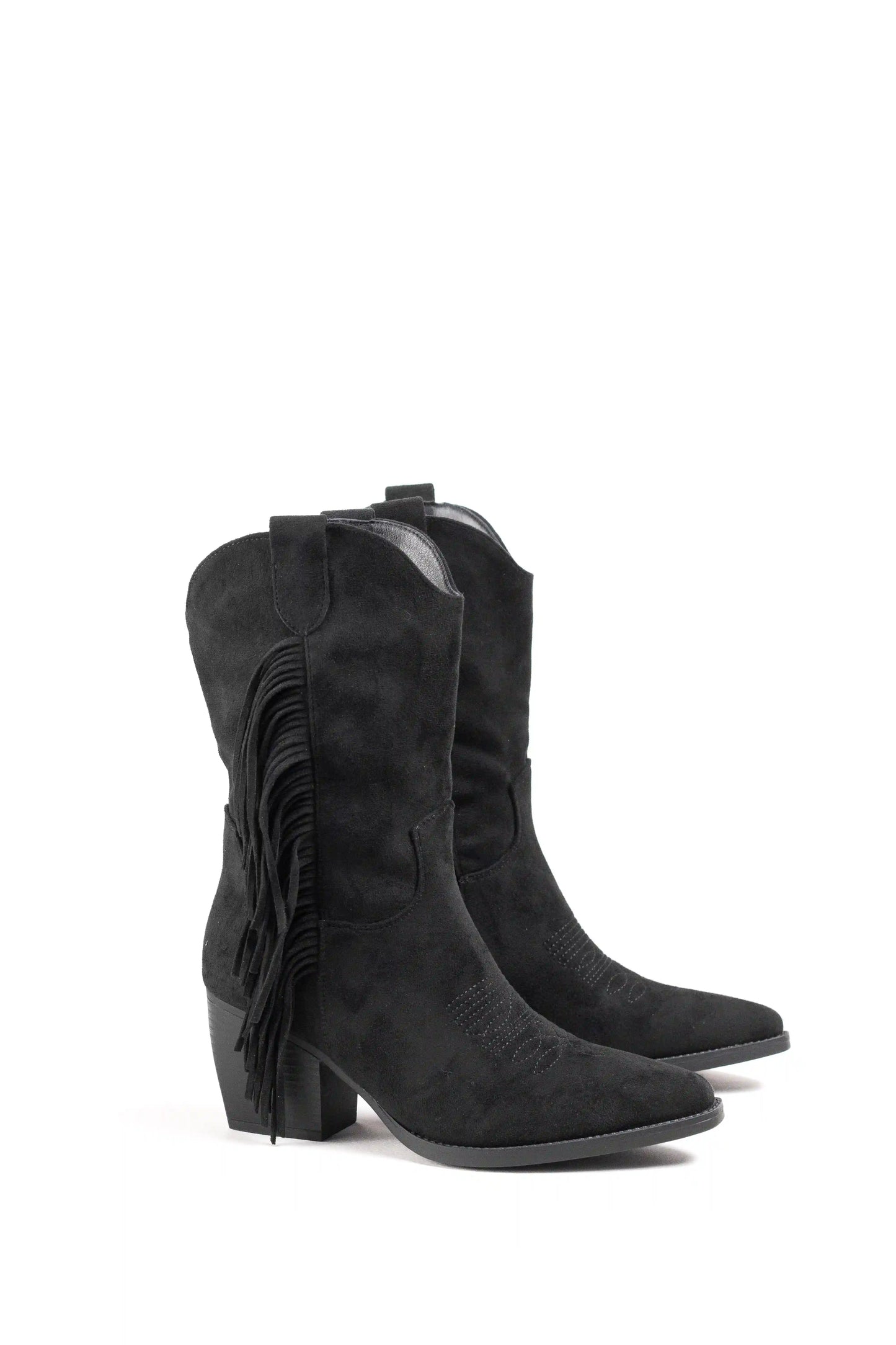 Botas cowboy con flecos y tacón de madera