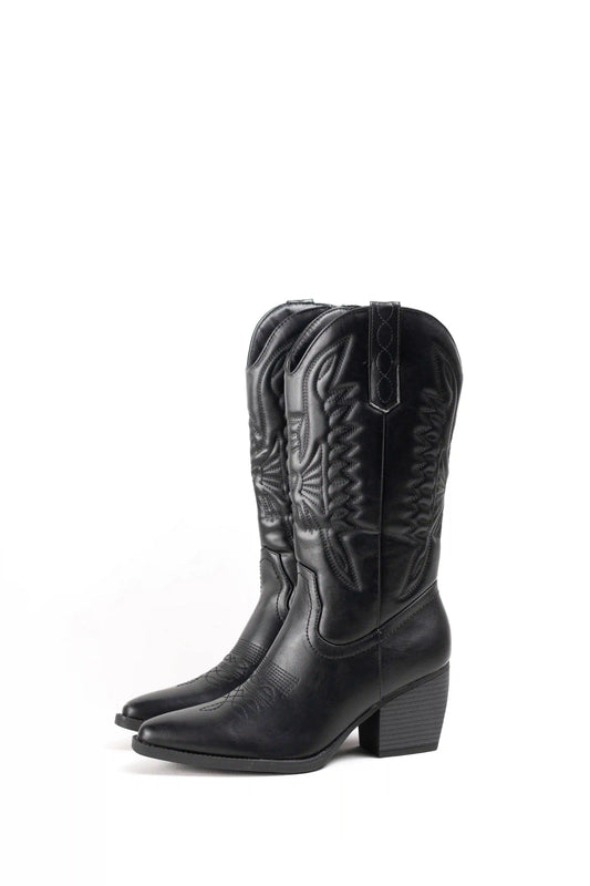 botas cowboy acolchadas negras con bordados y tacon ancho Negro 36
