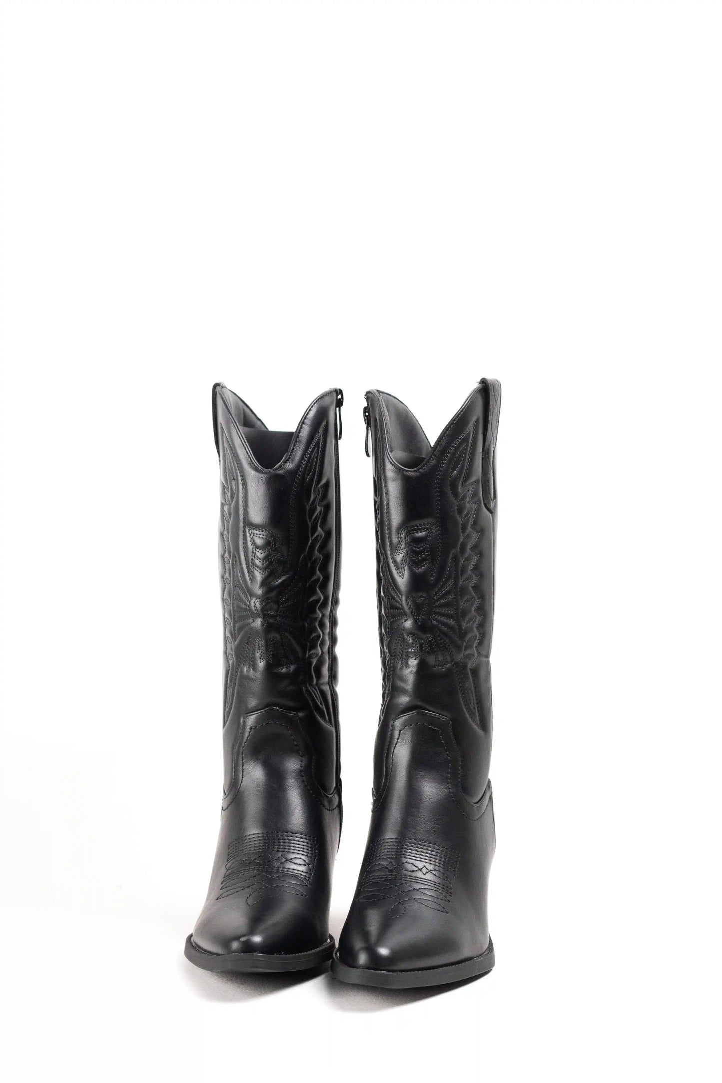 Botas cowboy acolchadas negras con bordados y tacón ancho