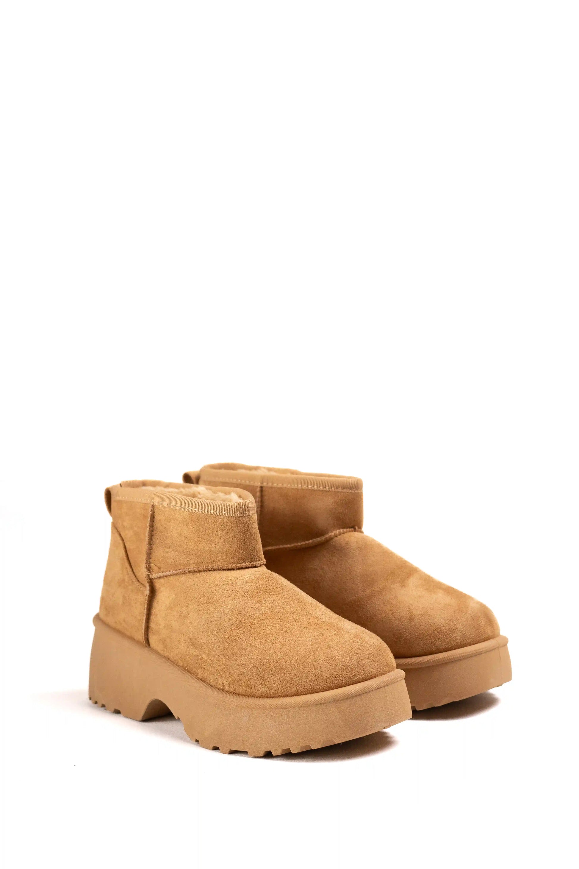 botines de borreguito sintetico con plataforma Camel 39