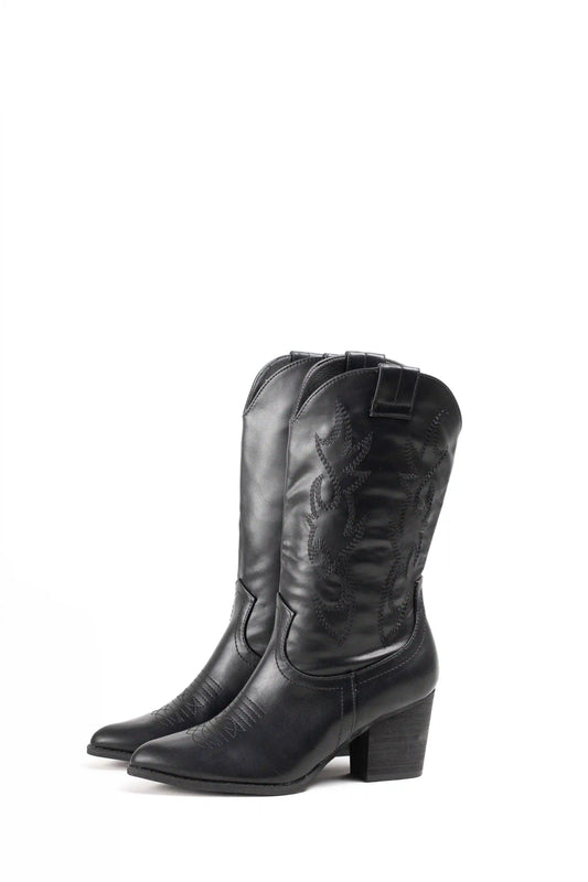 Botas Cowboy de Ante para Mujer con Bordados y Tacón de Madera
