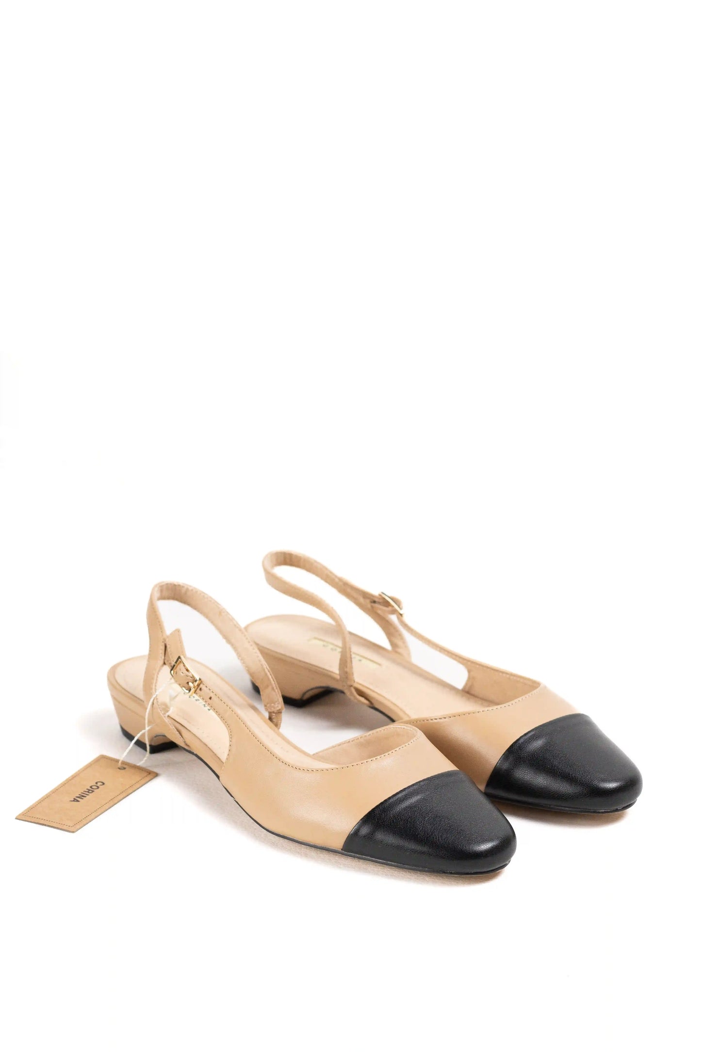 Bailarinas slingback mujer con puntera combinada y tacón bajo Corina