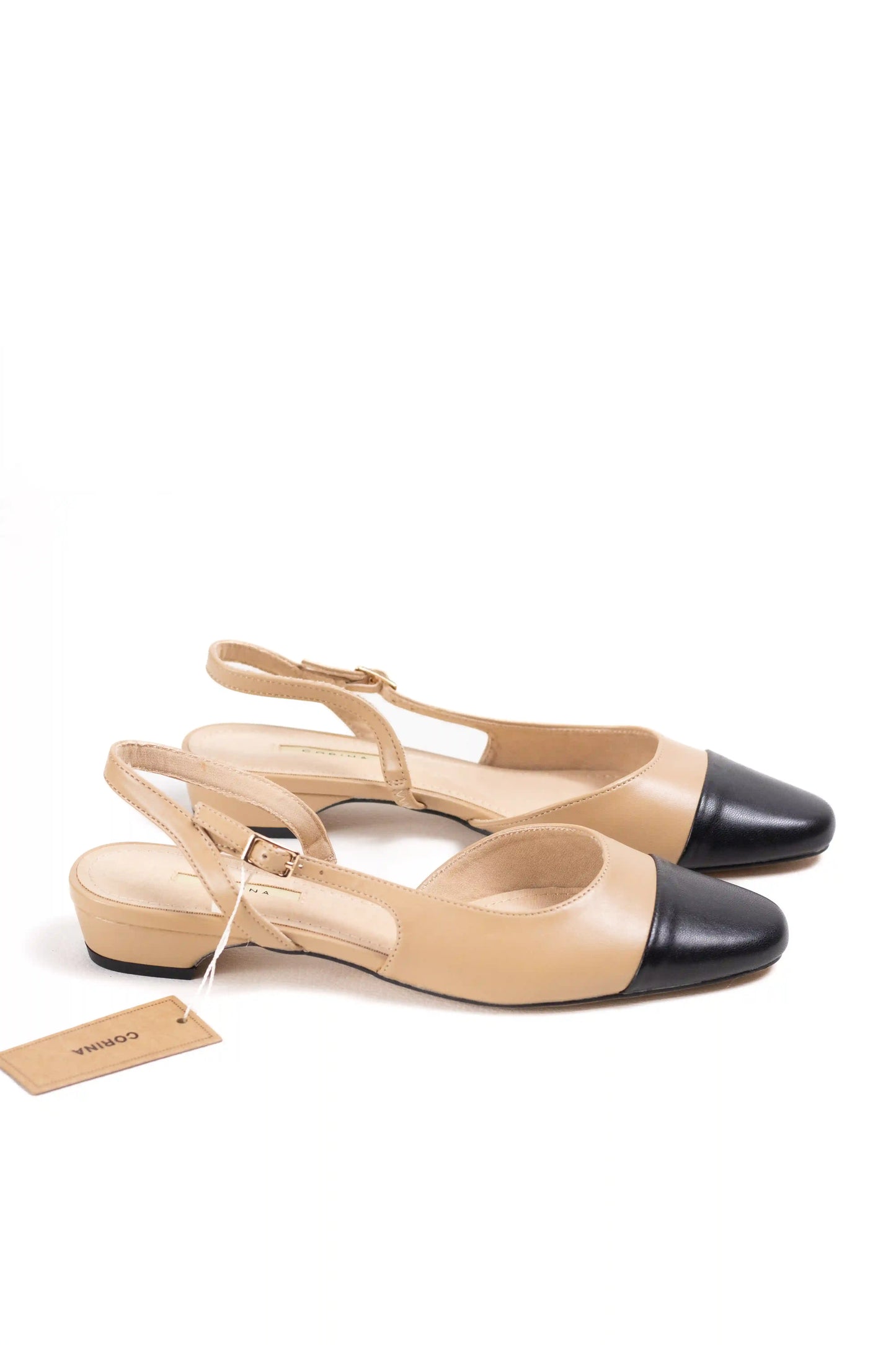 Bailarinas slingback mujer con puntera combinada y tacón bajo Corina