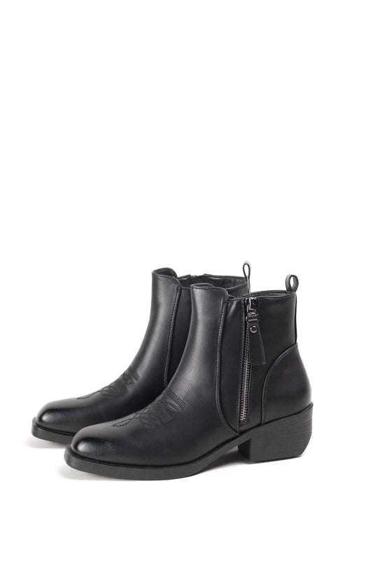 Botín mujer cowboy estilo campero western de piel vegana y tacón bajo