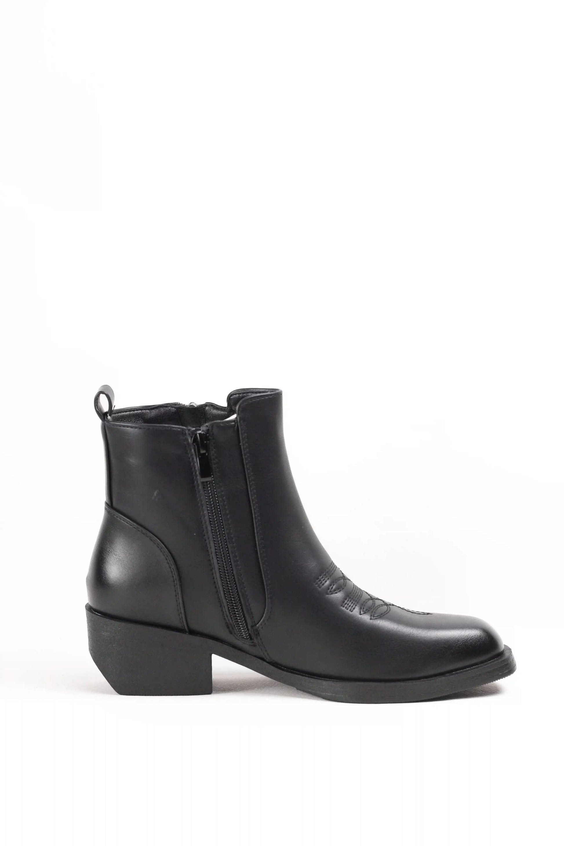 botin mujer cowboy estilo campero western de piel vegana y tacon bajo Negro 40