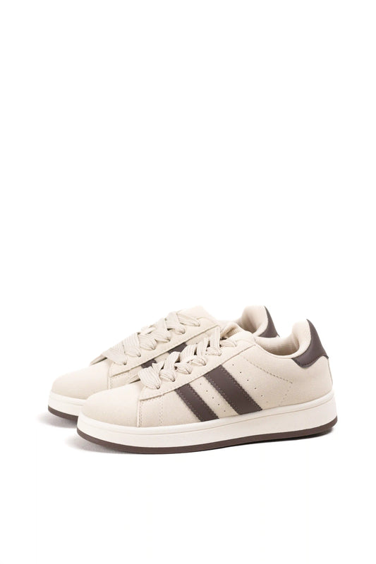 Zapatilla Clásica Casual de Ante Sintético, Estilo Tenis con Rayas Laterales, Suela Plana