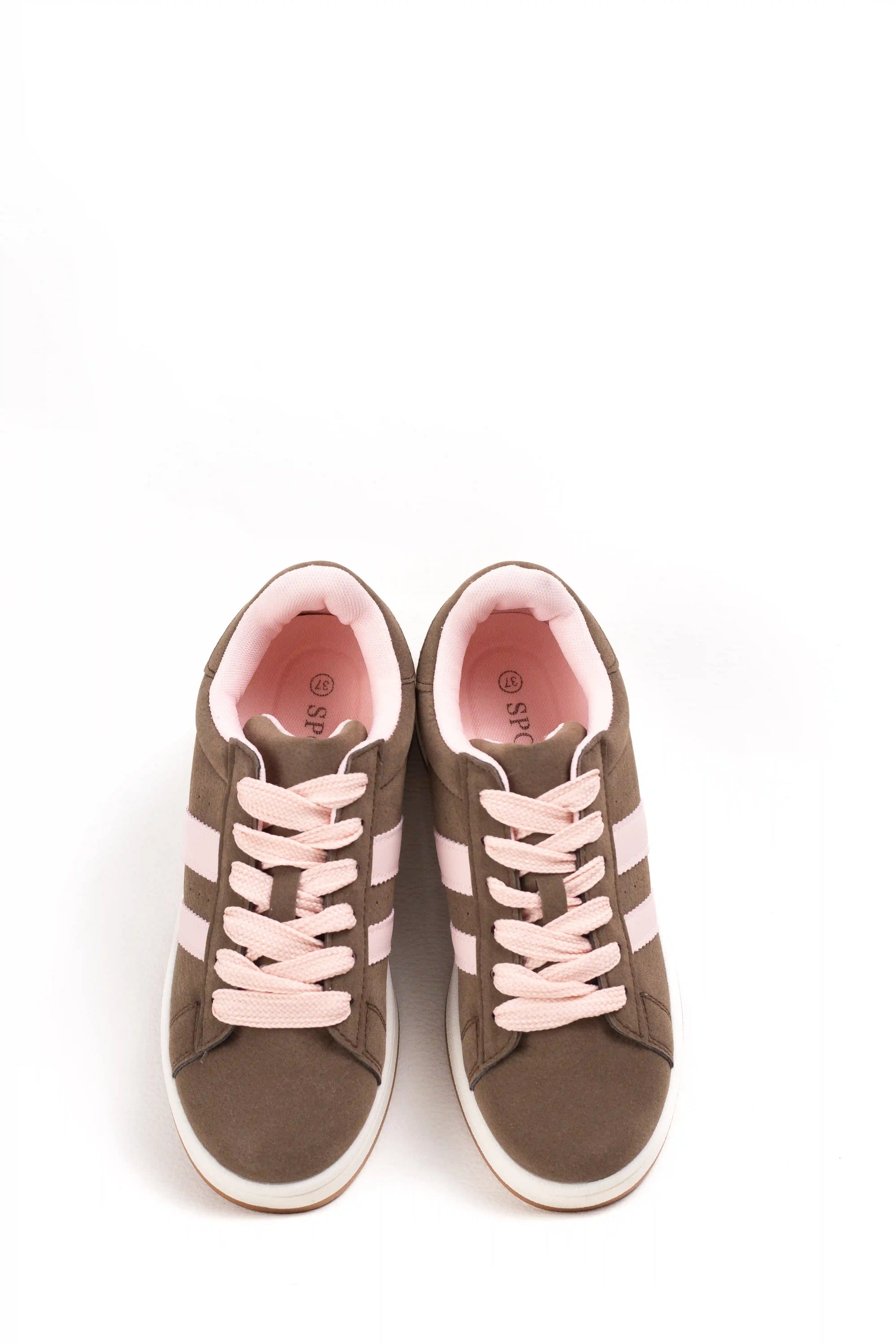 zapatilla clasica casual de ante sintetico estilo tenis con rayas laterales suela plana Brown 37