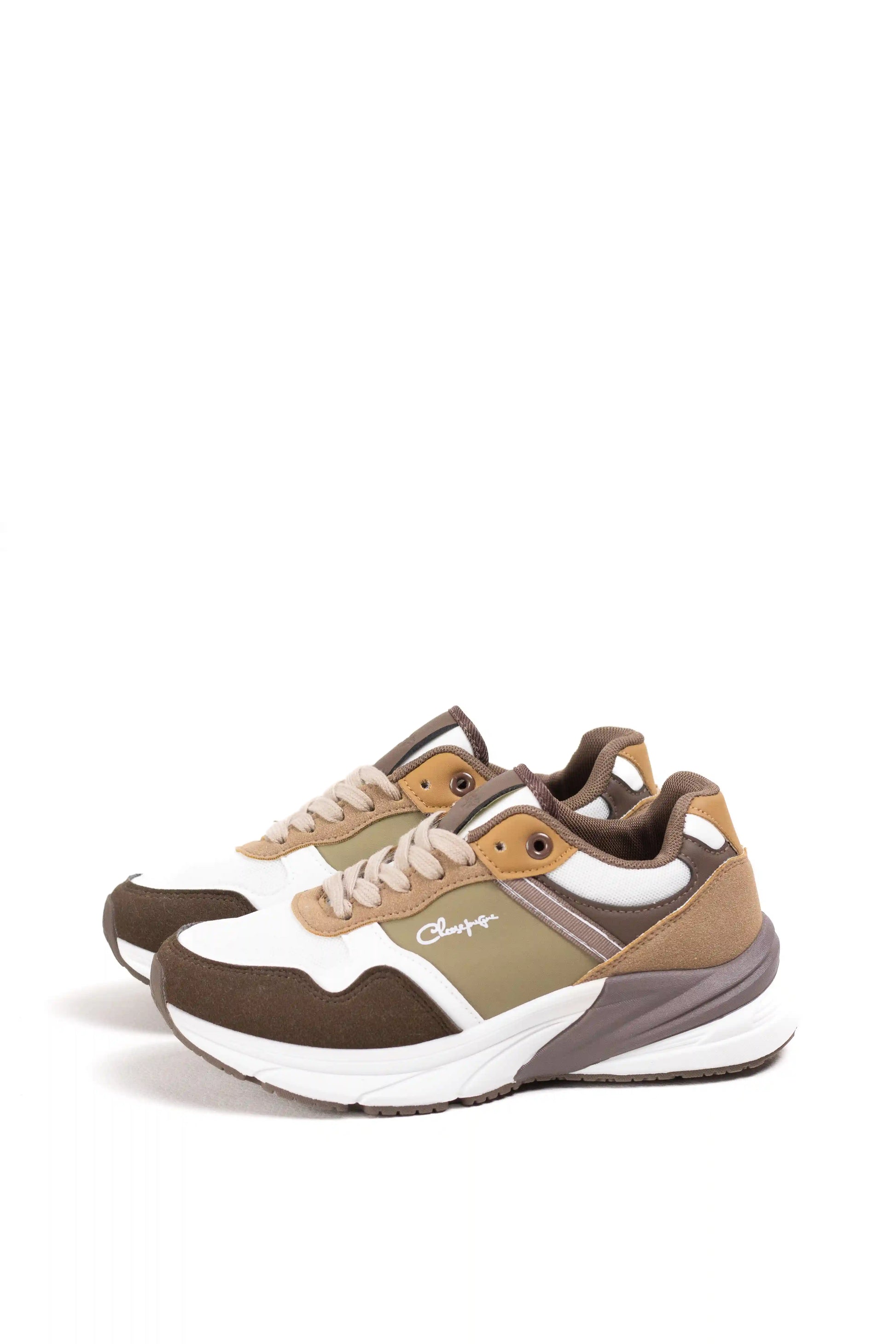 zapatilla chunky mujer multipanel de piel sintetica estilo runner con suela de plataforma y amortiguacio Khaki 36