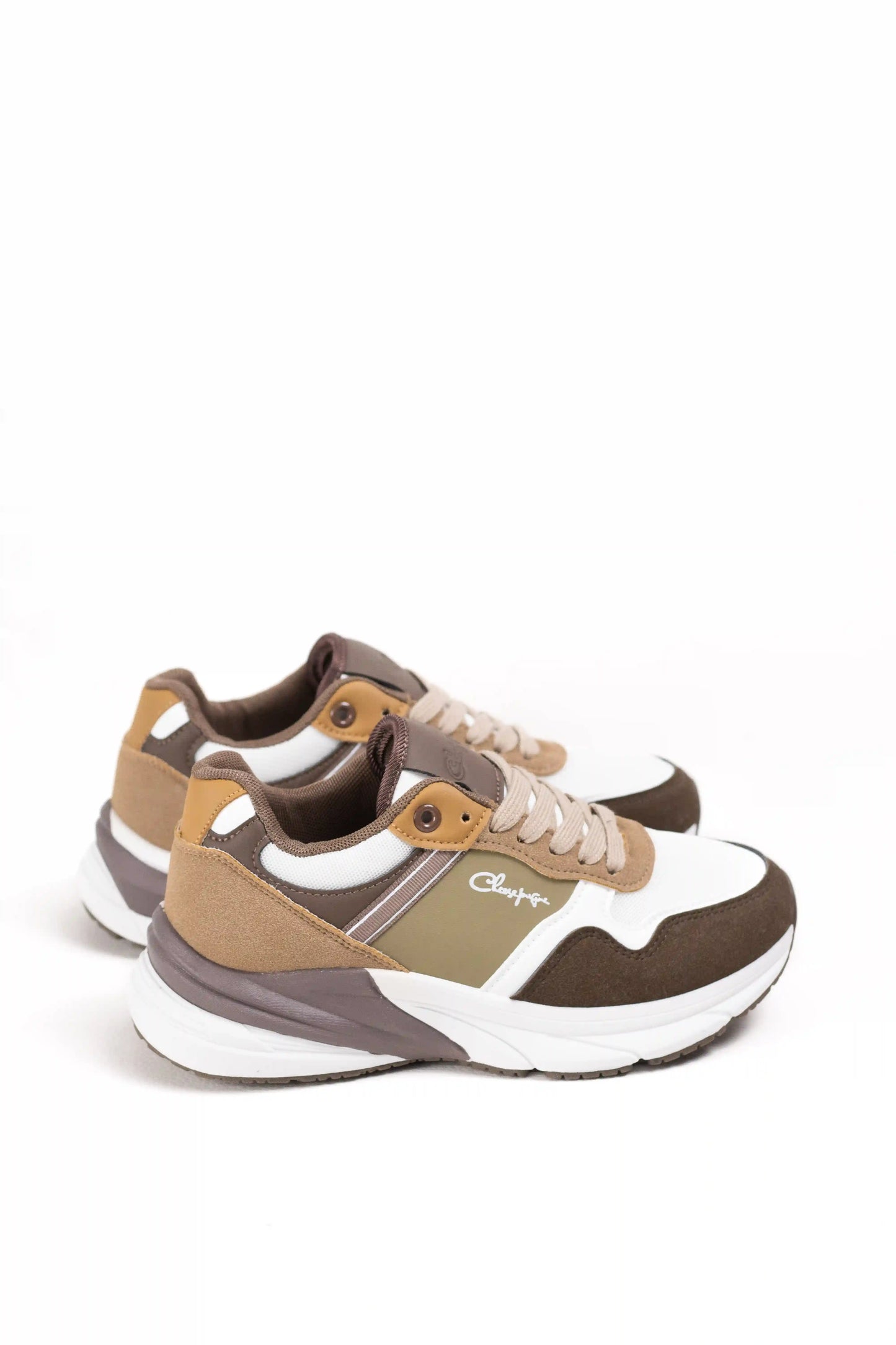 zapatilla chunky mujer multipanel de piel sintetica estilo runner con suela de plataforma y amortiguacio Khaki 40