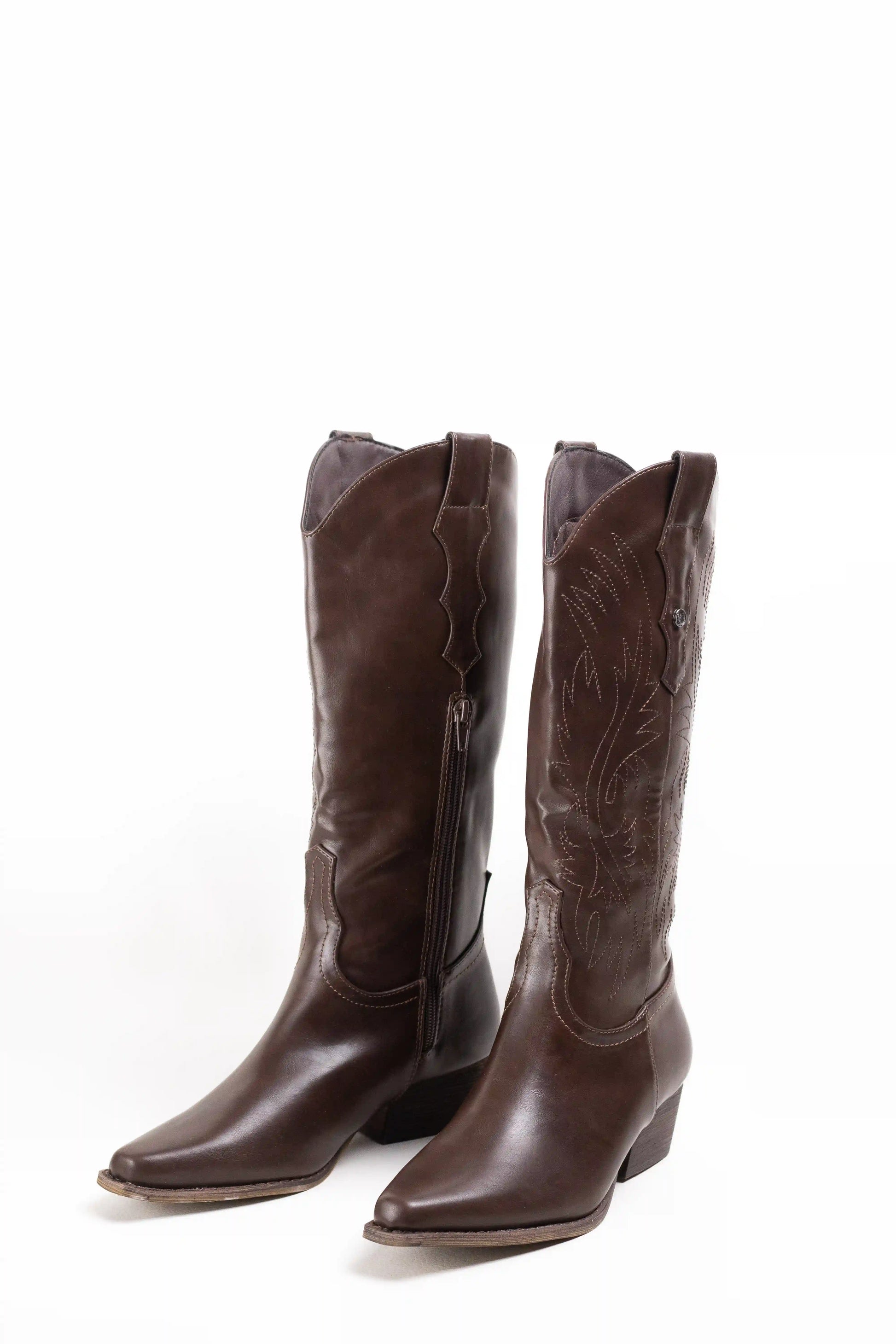 botas cowboy mujer con tacon bajo y cremallera estilo camperas western Coffee 38