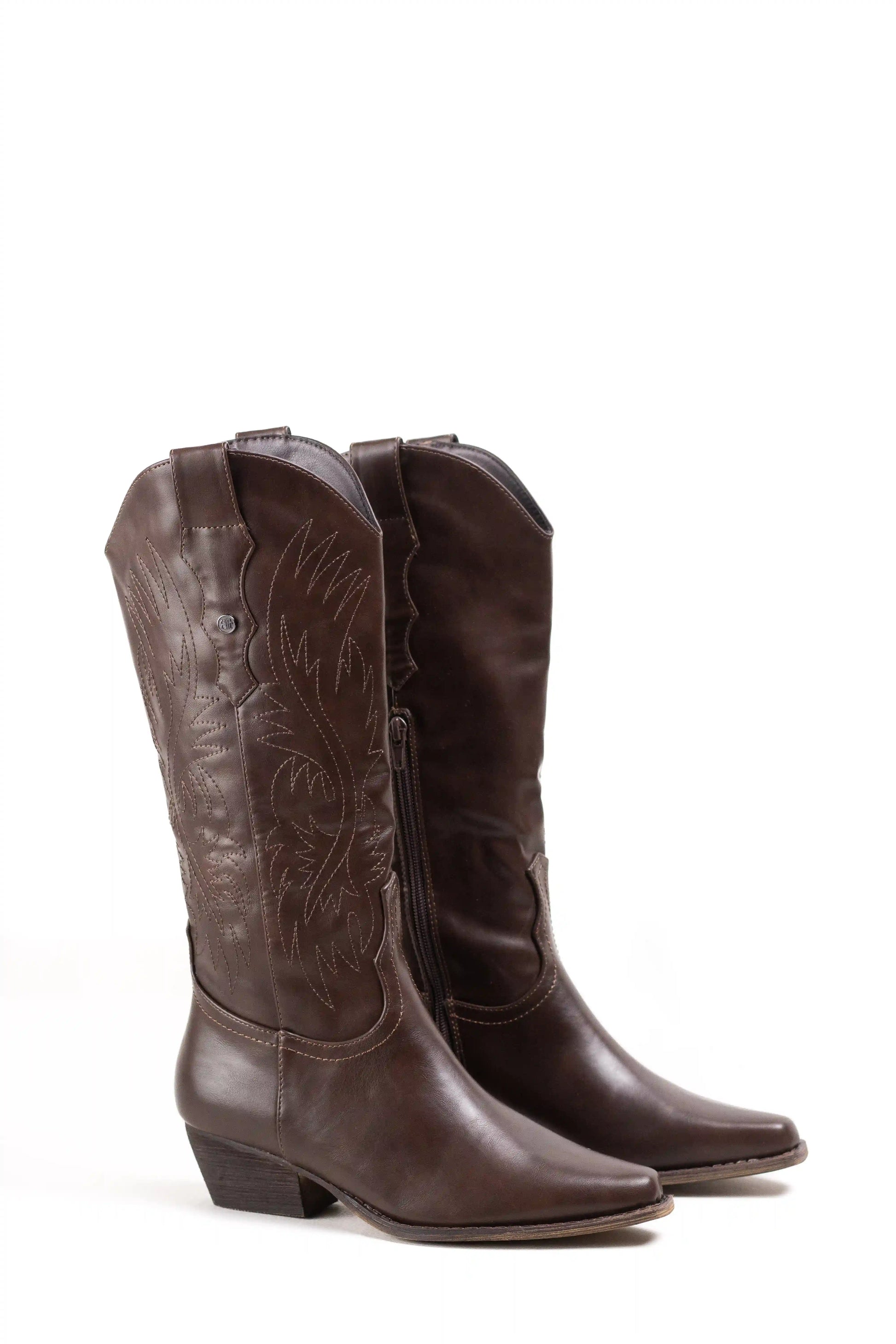 botas cowboy mujer con tacon bajo y cremallera estilo camperas western Coffee 40