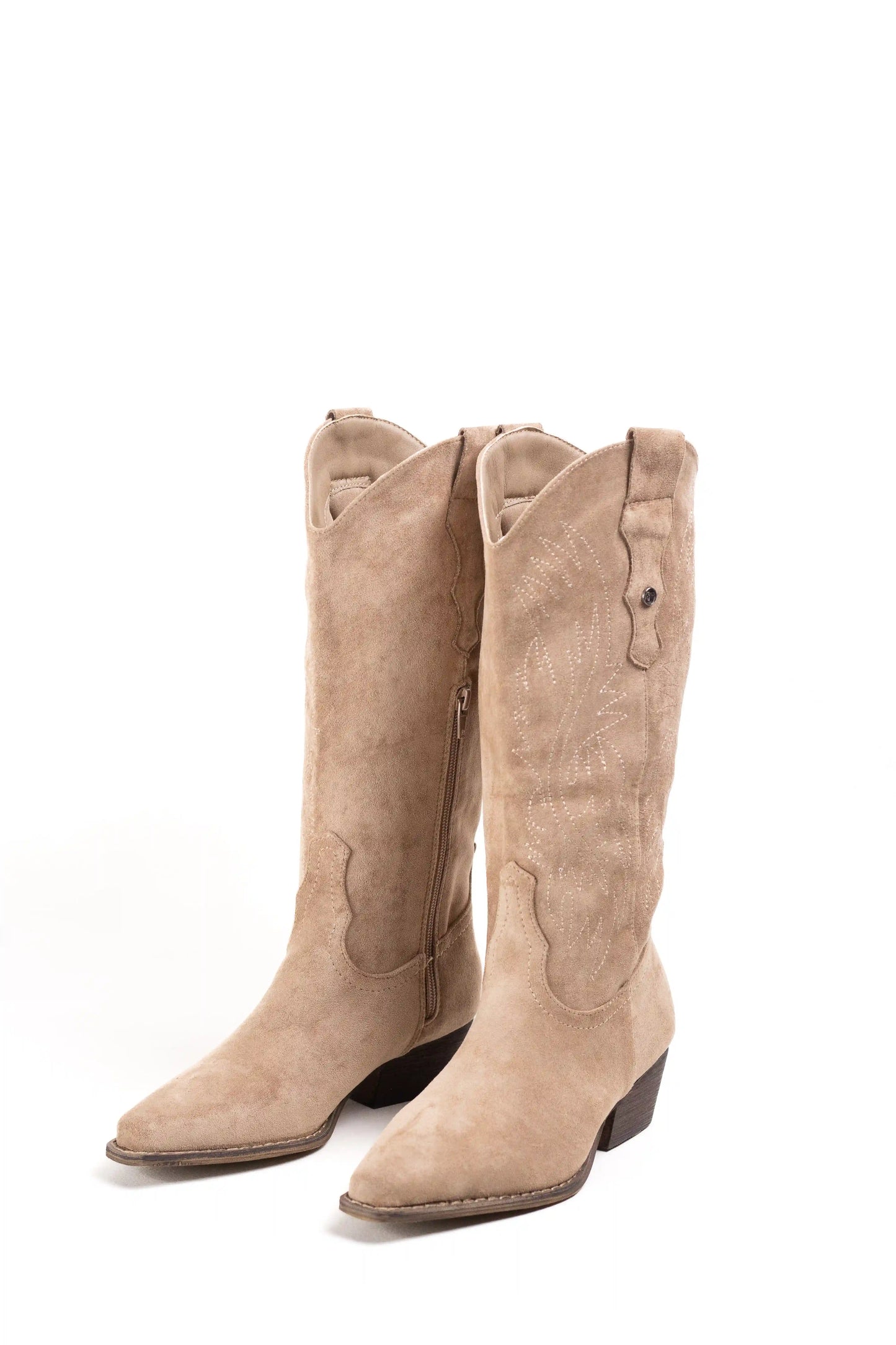 botas cowboy mujer con tacon bajo y cremallera estilo camperas western Beige 36