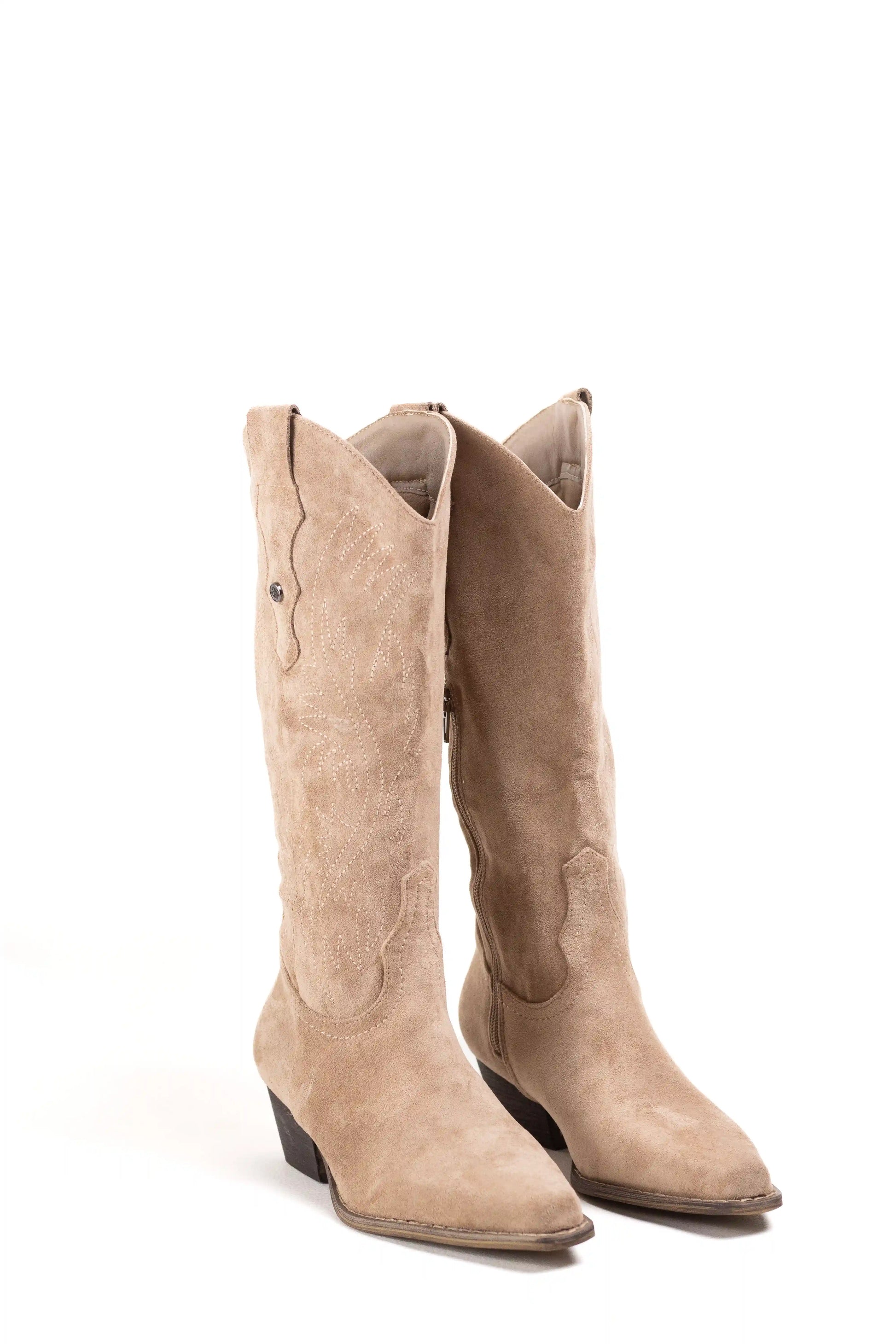 botas cowboy mujer con tacon bajo y cremallera estilo camperas western Beige 37
