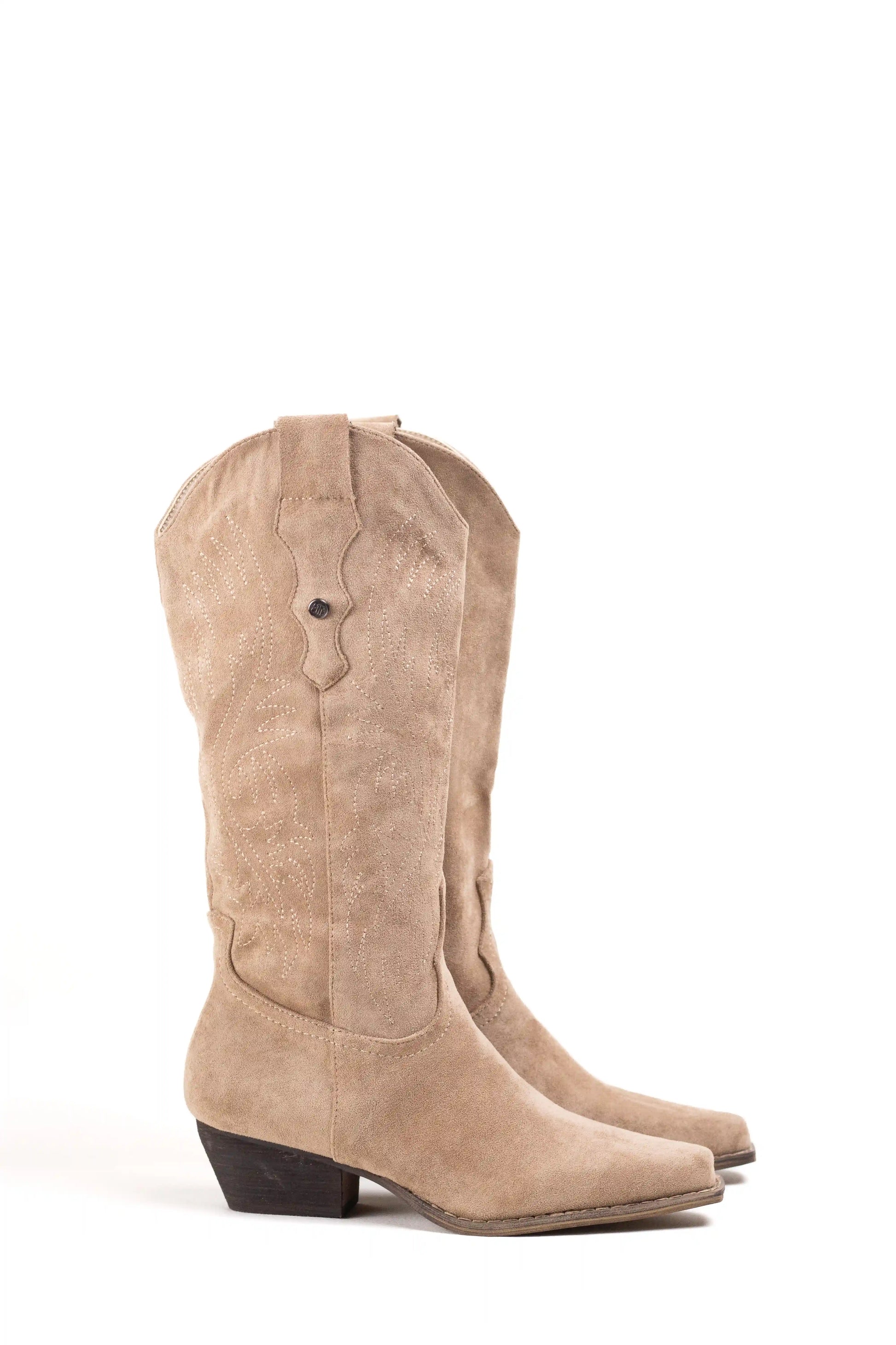 botas cowboy mujer con tacon bajo y cremallera estilo camperas western Beige 38