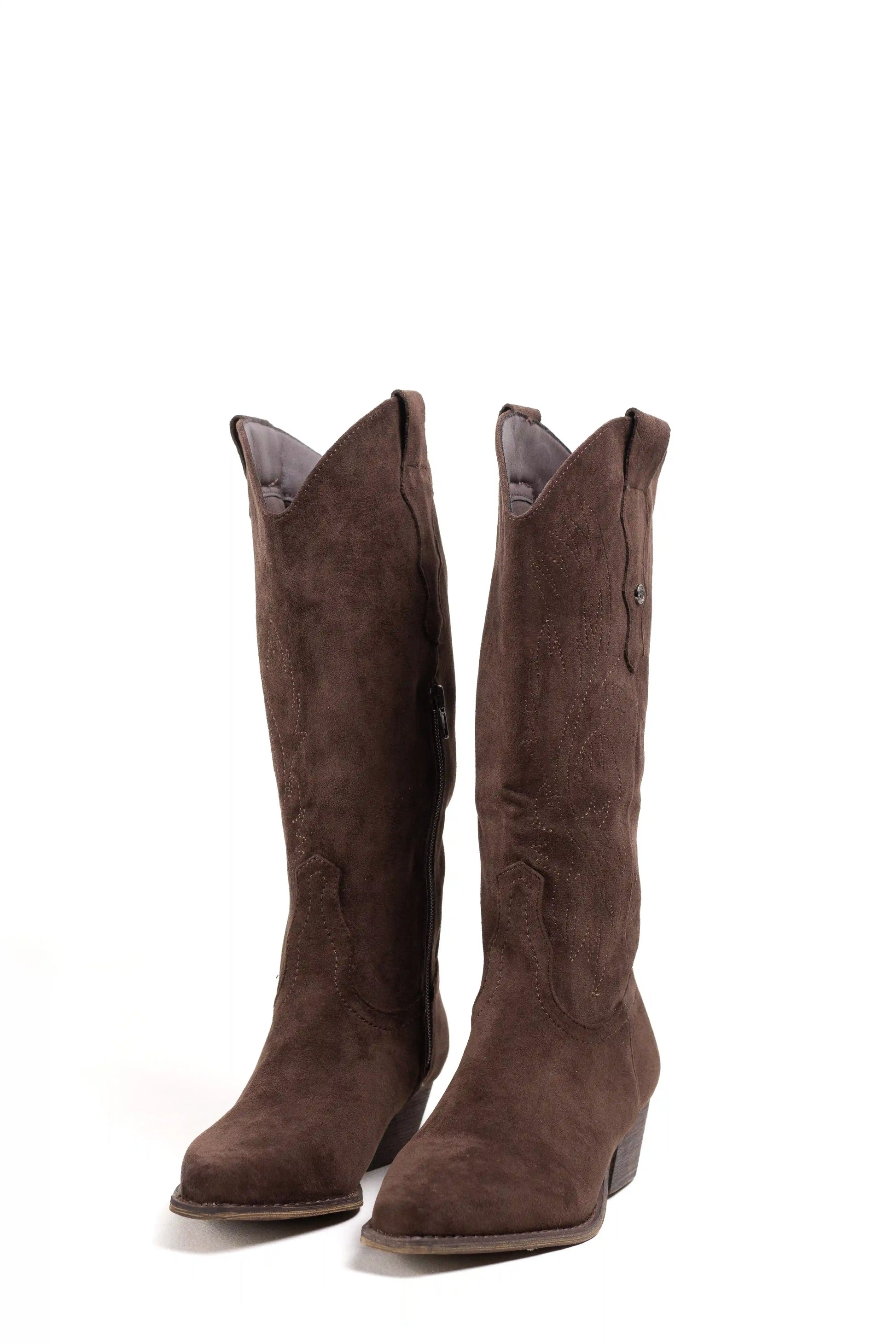 botas cowboy mujer con tacon bajo y cremallera estilo camperas western Brown 38