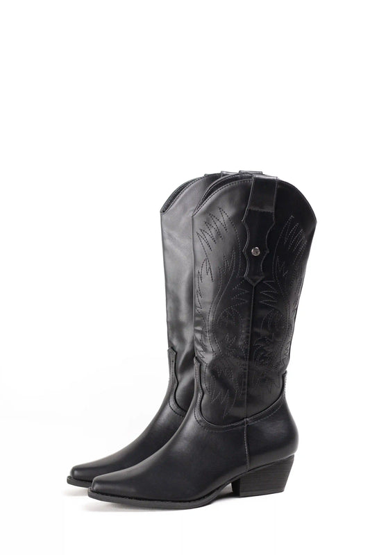 botas cowboy mujer con tacon bajo y cremallera estilo camperas western Black 36