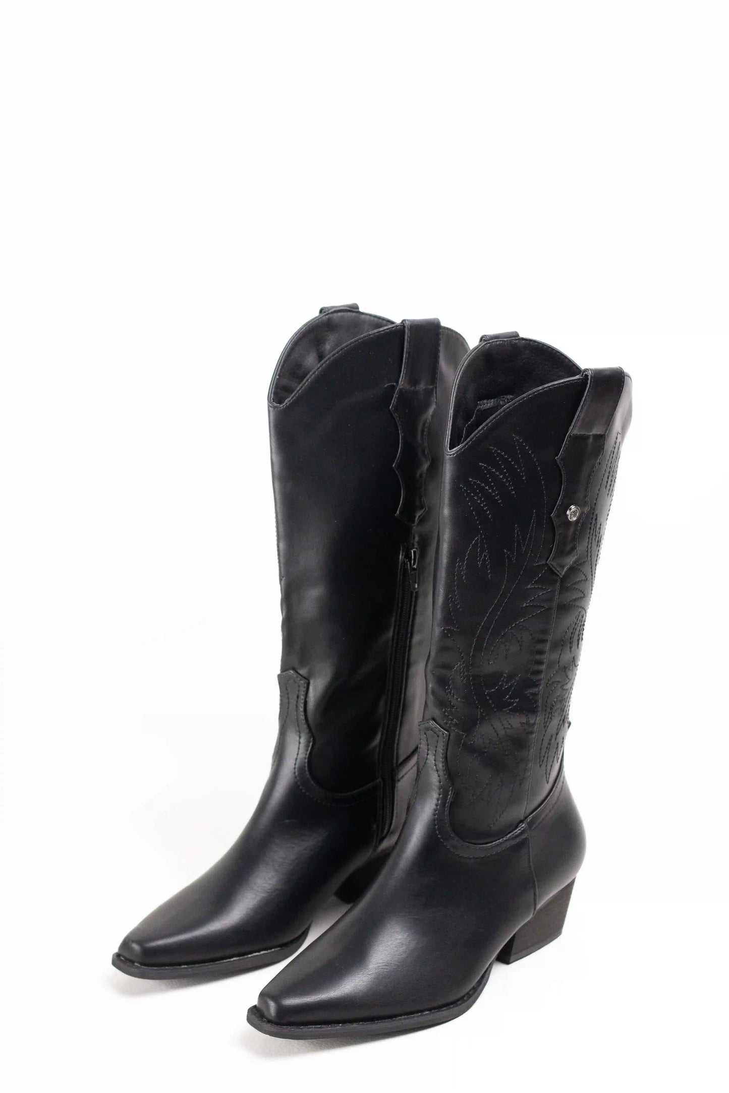 botas cowboy mujer con tacon bajo y cremallera estilo camperas western Black 37