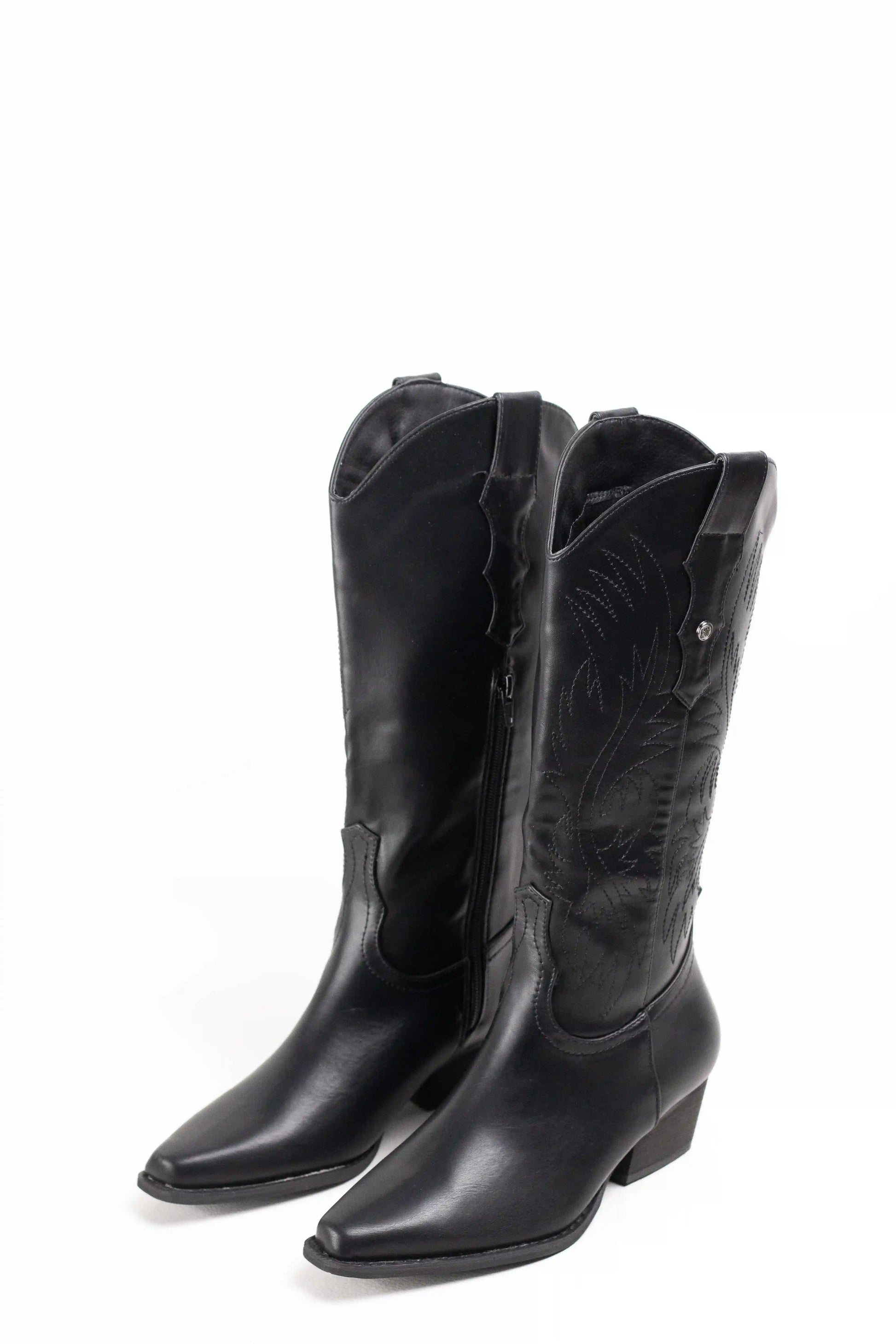 botas cowboy mujer con tacon bajo y cremallera estilo camperas western Black 37