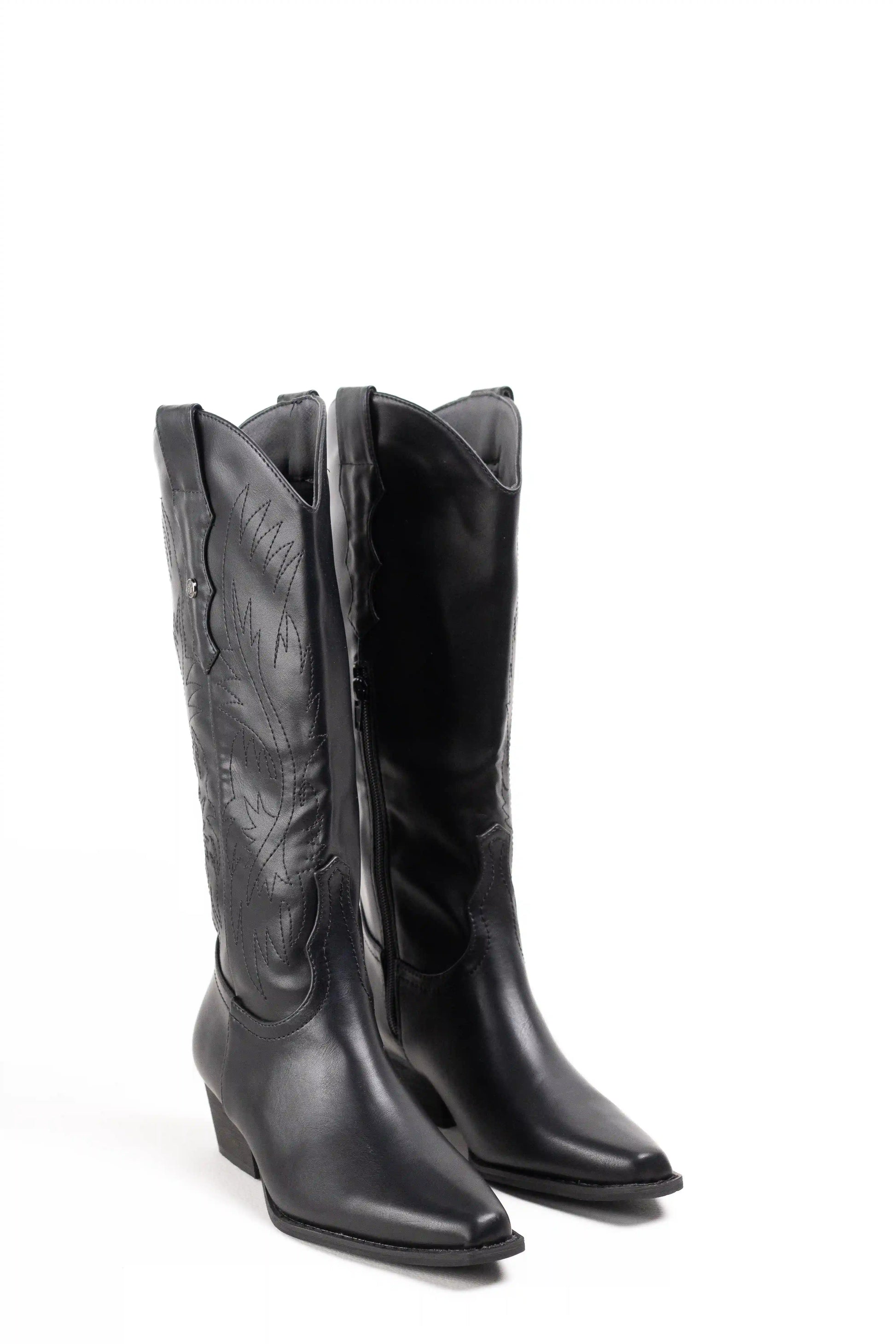 botas cowboy mujer con tacon bajo y cremallera estilo camperas western Black 38