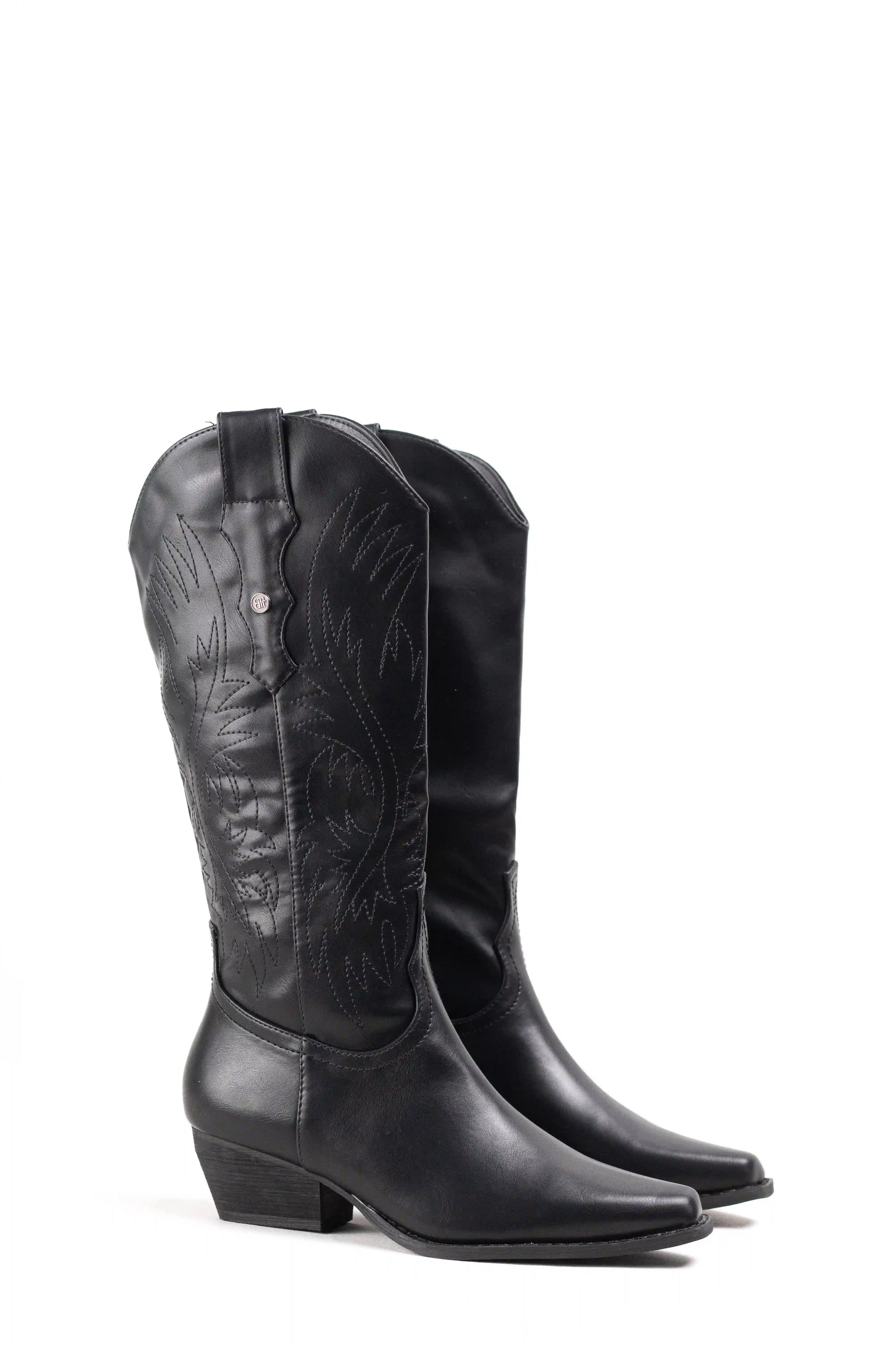 botas cowboy mujer con tacon bajo y cremallera estilo camperas western Black 39