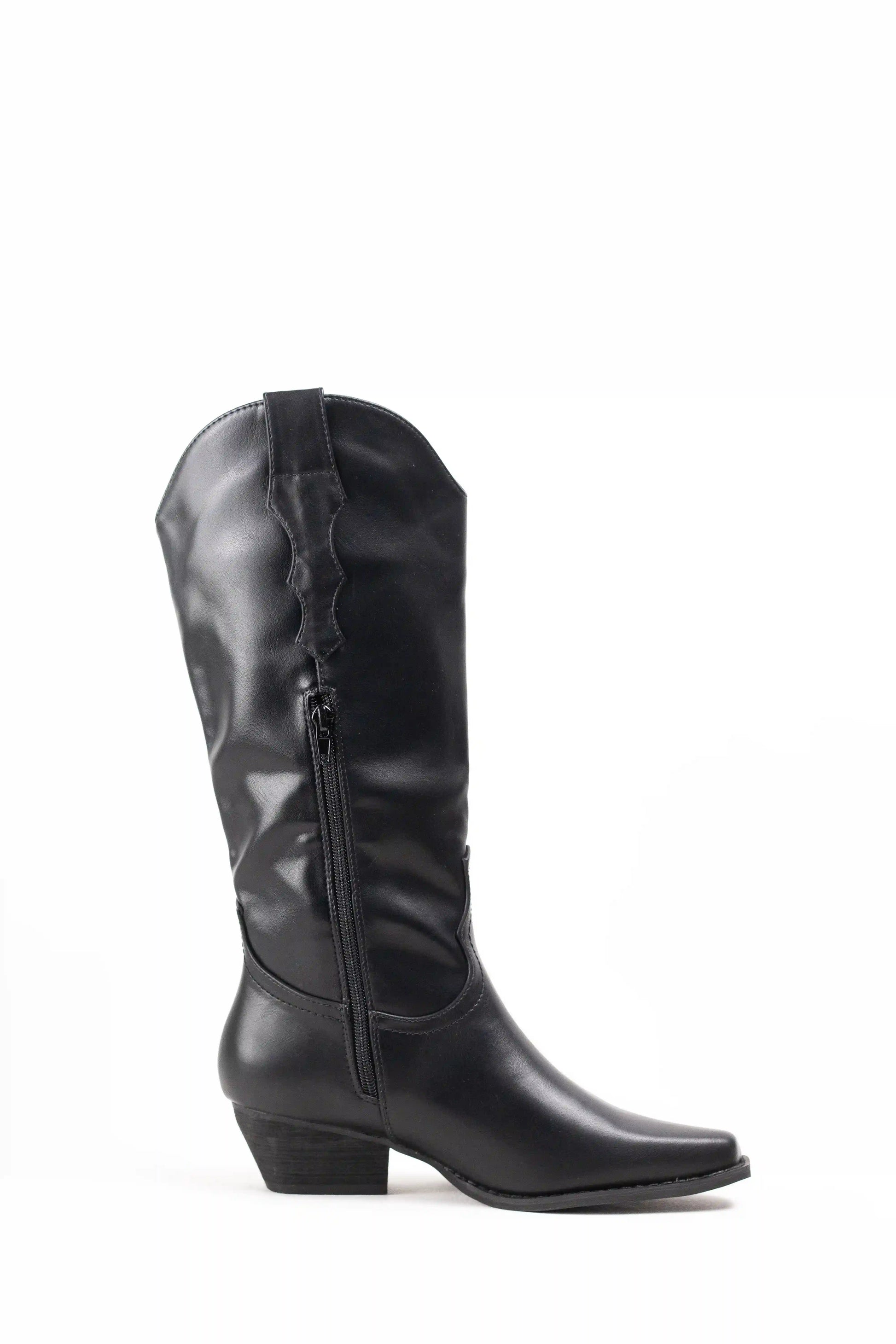 botas cowboy mujer con tacon bajo y cremallera estilo camperas western Black 40
