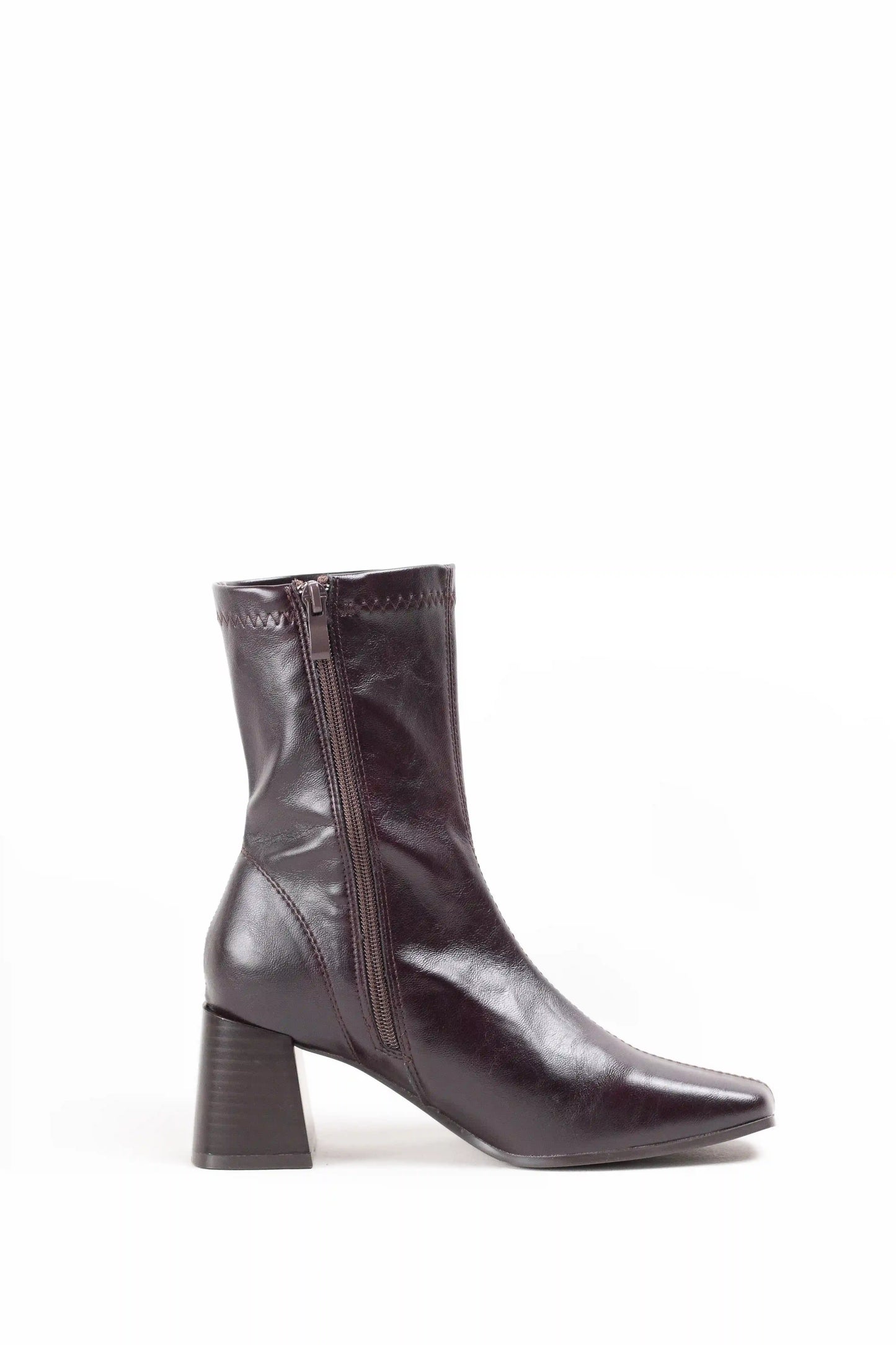 botines de piel sintetica con cana media punta fina y tacon ancho estable marron-2 40