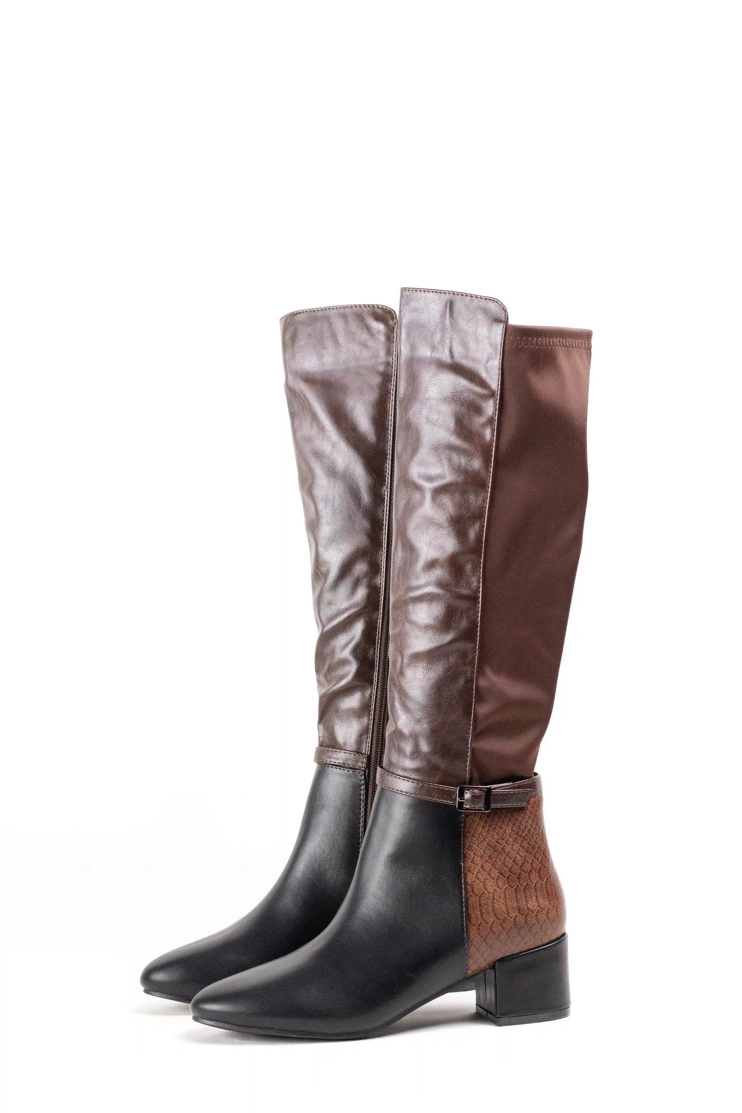 botas altas elasticas mujer con tacon medio y detalle grabado 36 