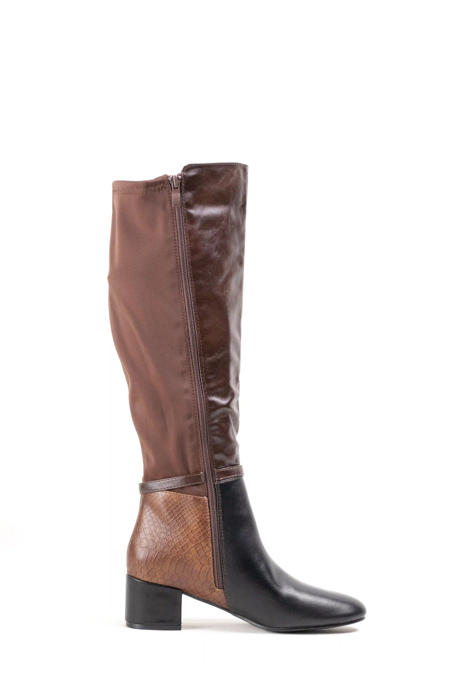 botas altas elasticas mujer con tacon medio y detalle grabado  