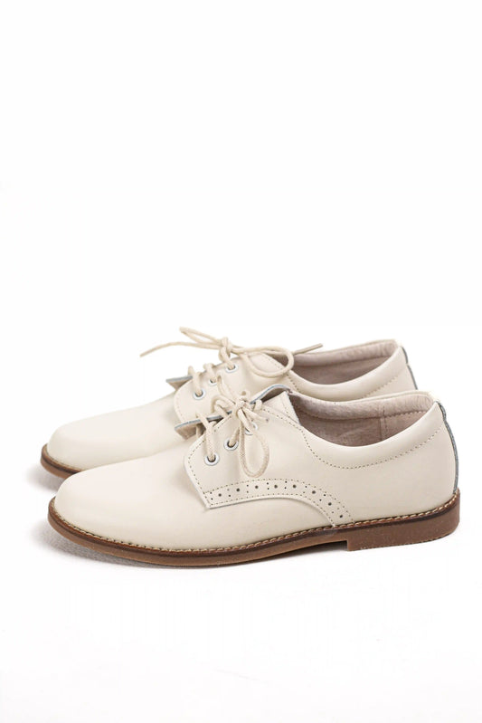 zapato oxford de piel sintetica crema diseno broguing perforado y suela de goma plana estilo vintage beige-1 36