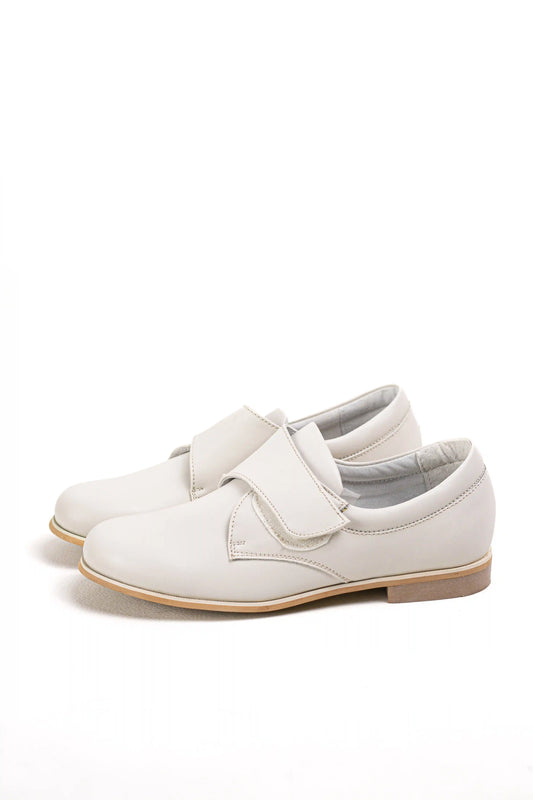 zapato blucher de piel sintetica crema estilo colegial ceremonia cierre de velcro y suela plana beige-1 34