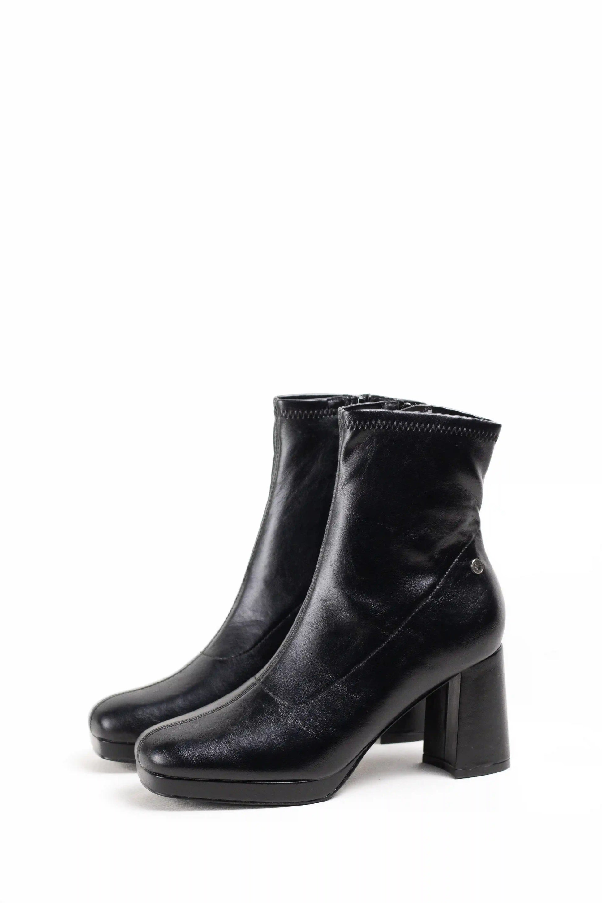 botines de tacon ancho con plataforma y cremallera lateral Negro 36