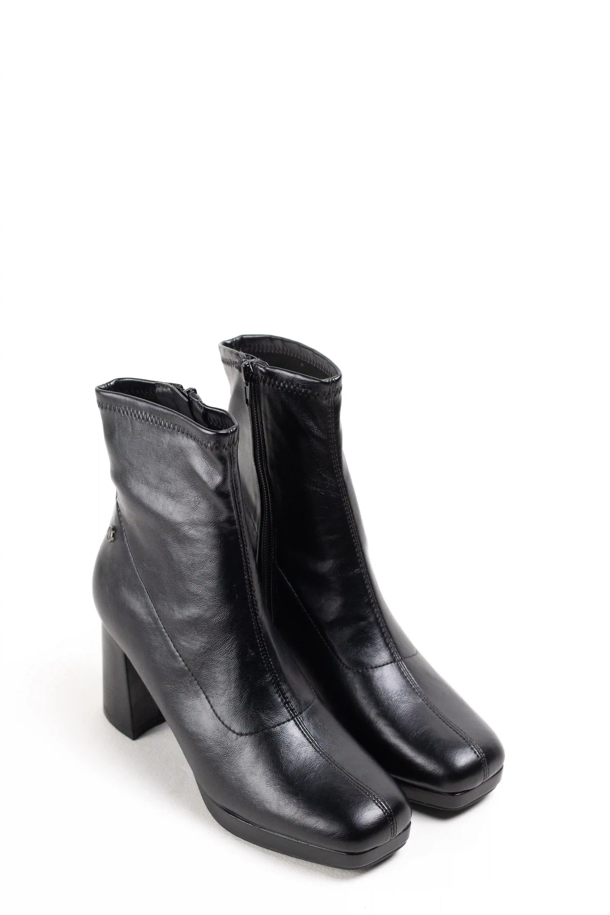 botines de tacon ancho con plataforma y cremallera lateral Negro 38