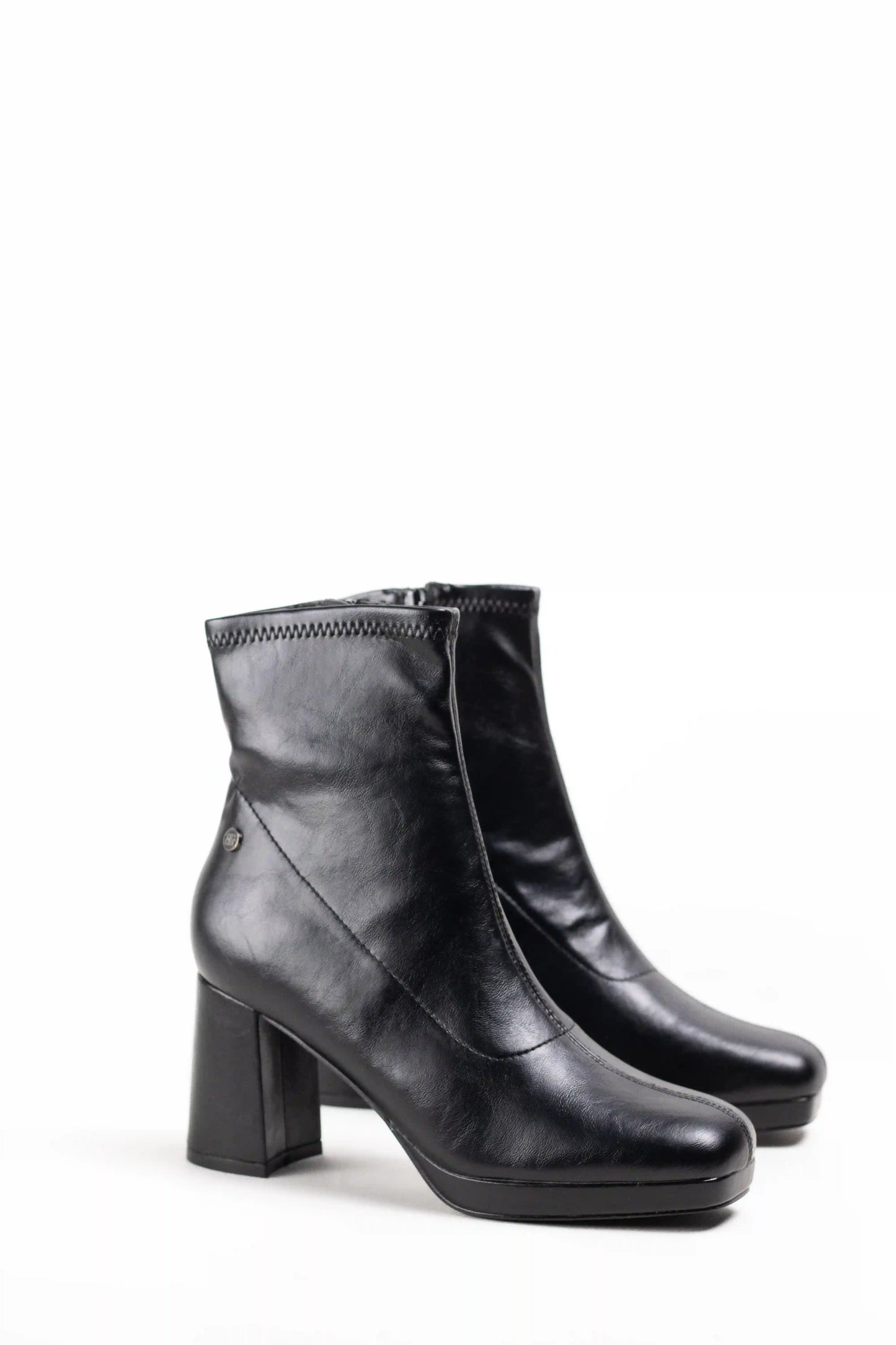 botines de tacon ancho con plataforma y cremallera lateral Negro 39