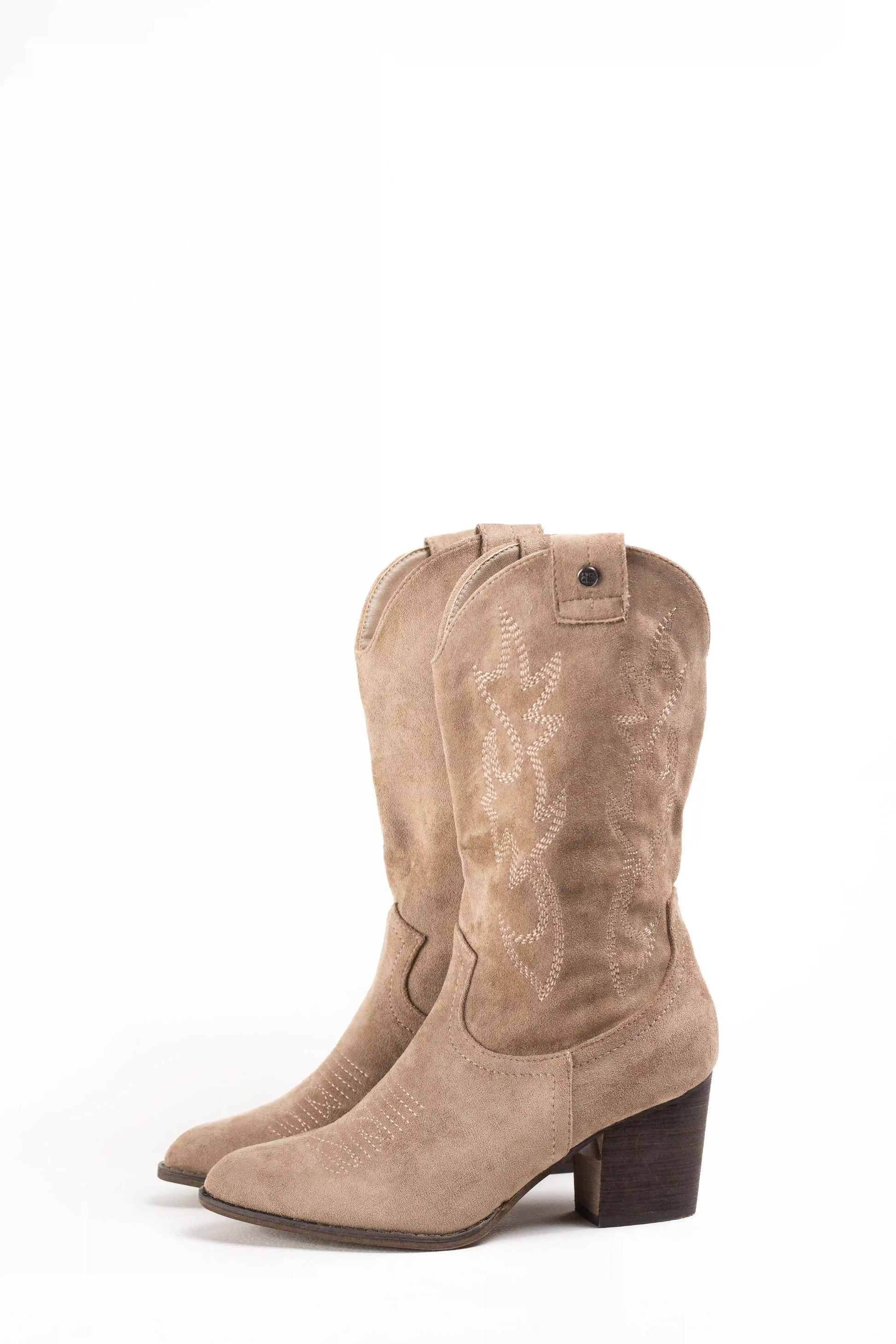 botas cowboy de ante para mujer con bordados y tacon de madera Coffee 41